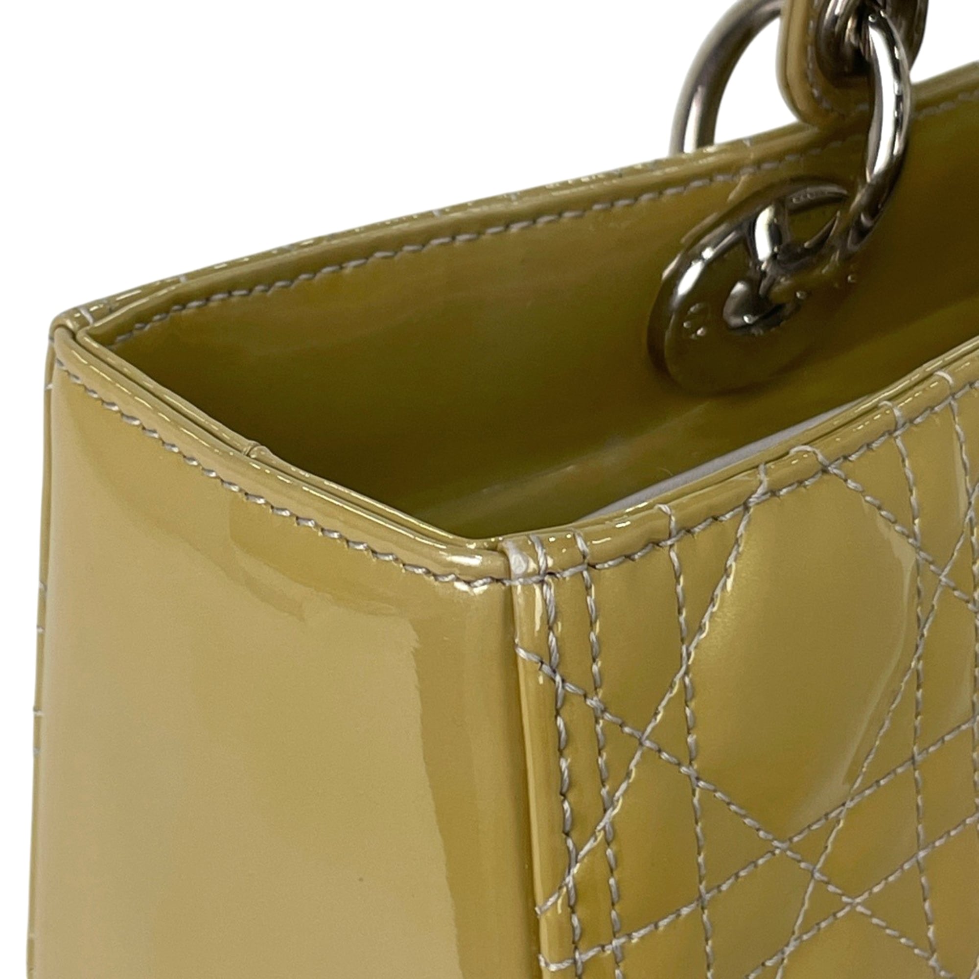 Christian Dior Lady Dior Yellow Patent Leather Handbag (Pre-Owned)