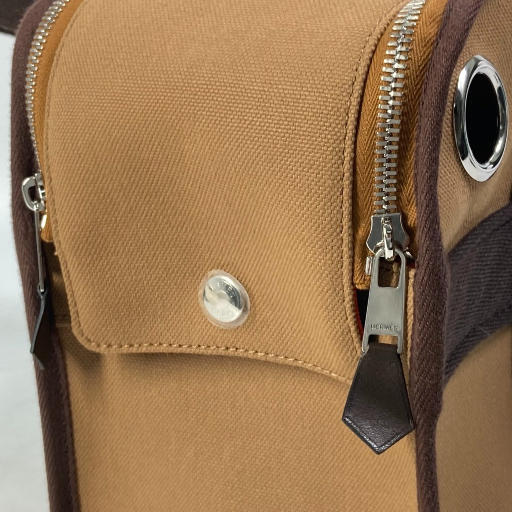 Hermes Brown Feu Nylon Cotton Elastane Boston Bag Tote Bag (Pre-Owned)