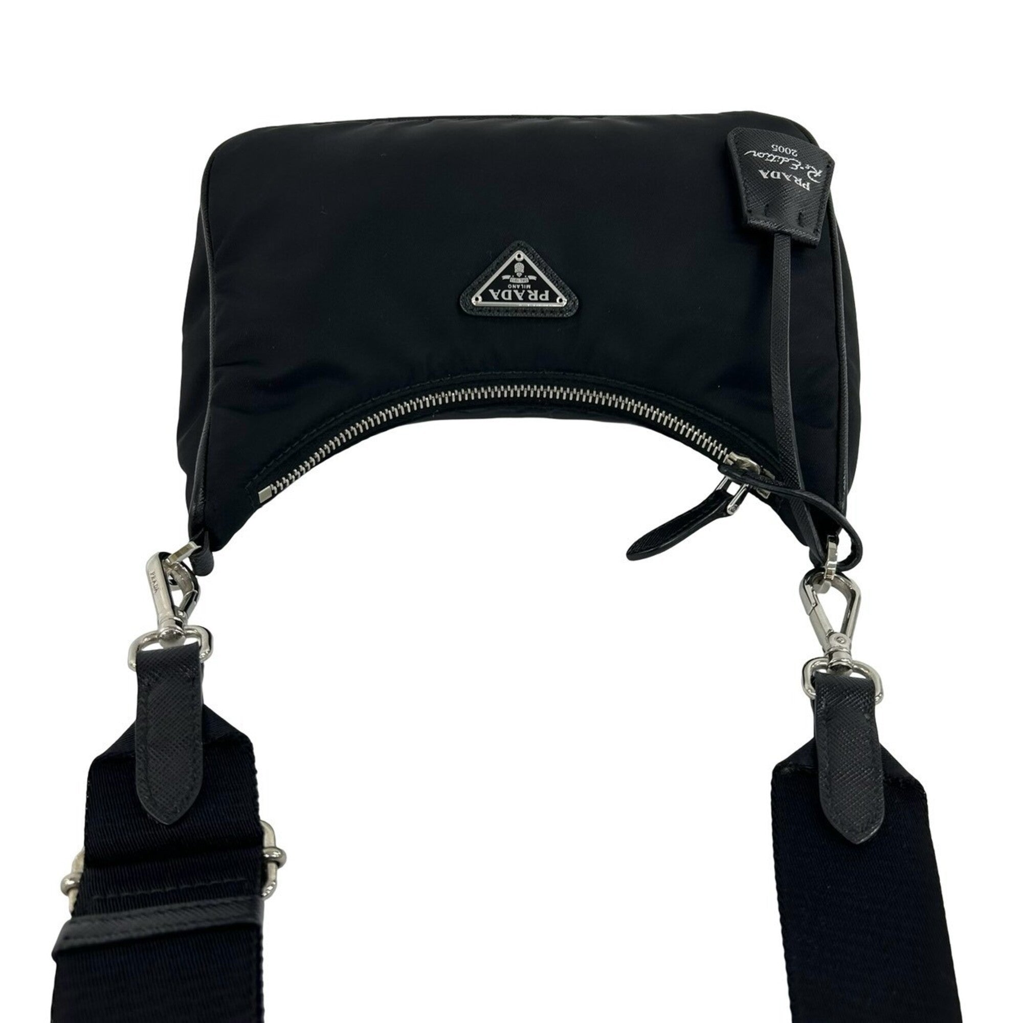 Prada Black Nylon Leather Pouch Shoulder Bag (Pre-Owned)