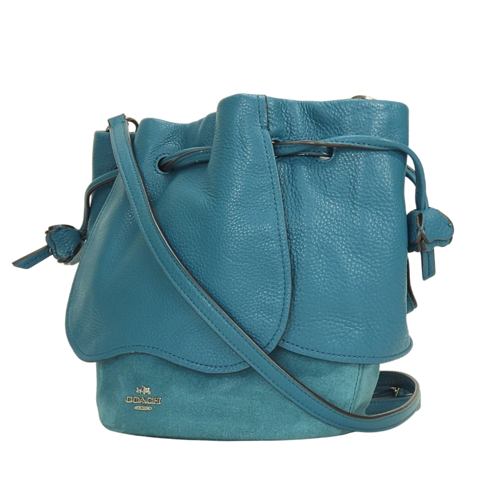 Coach Turquoise Leather Suede Shoulder Bag (Pre-Owned)