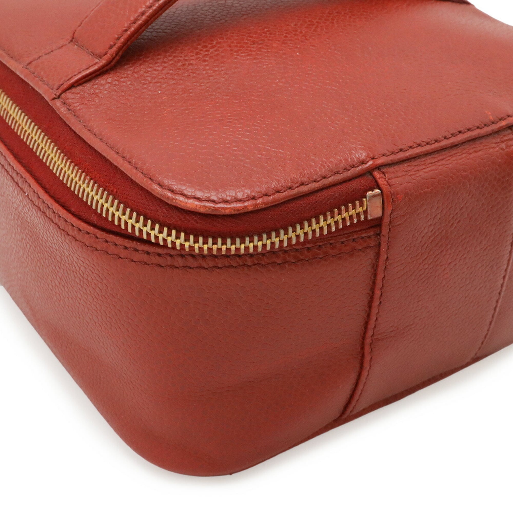 Chanel Red Color Grained Calfskin Handbag Pouch Vanity Bag (Pre-Owned)