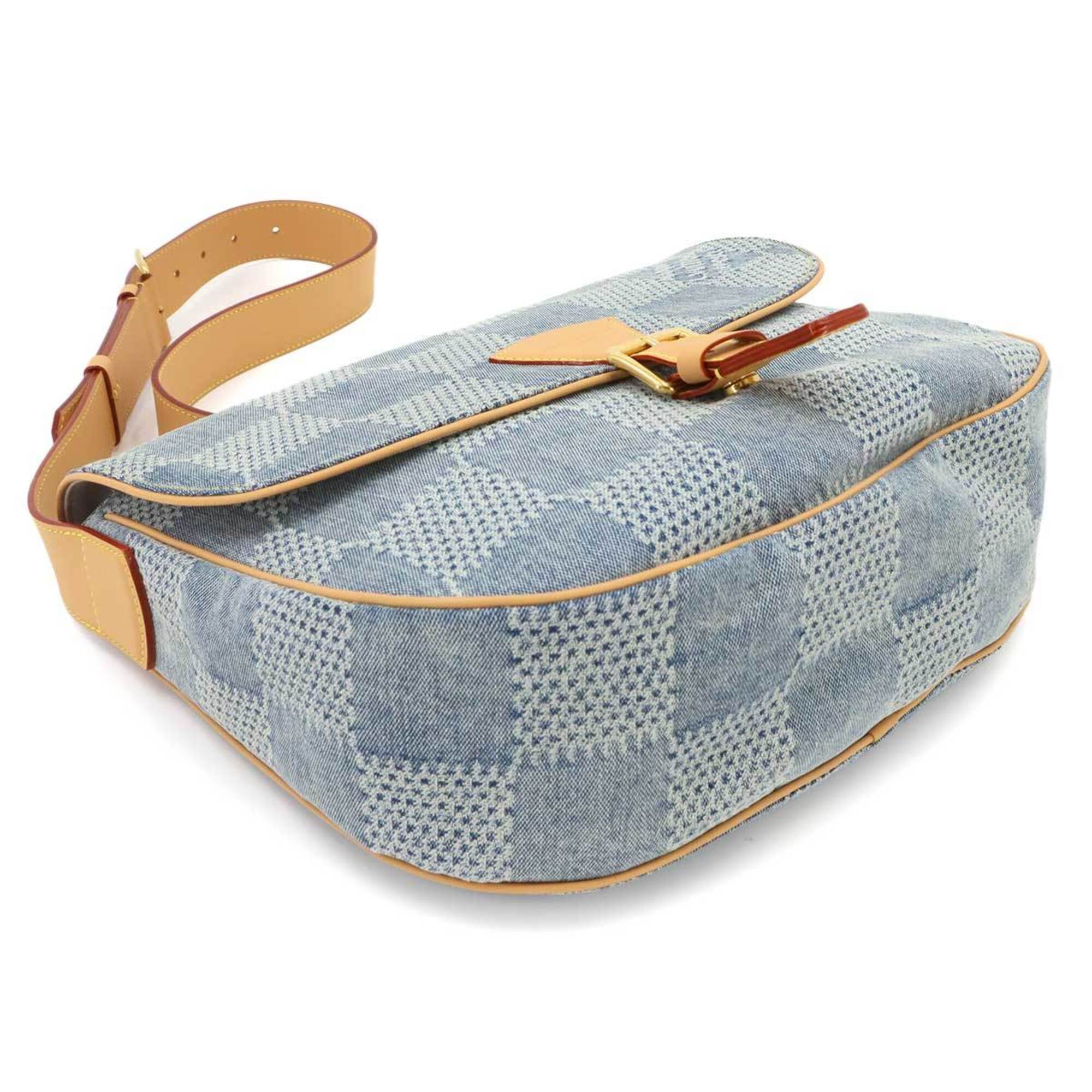 Louis Vuitton Blue Brown Denim Leather Handbag Messenger Bag Shoulder Bag (Pre-Owned)