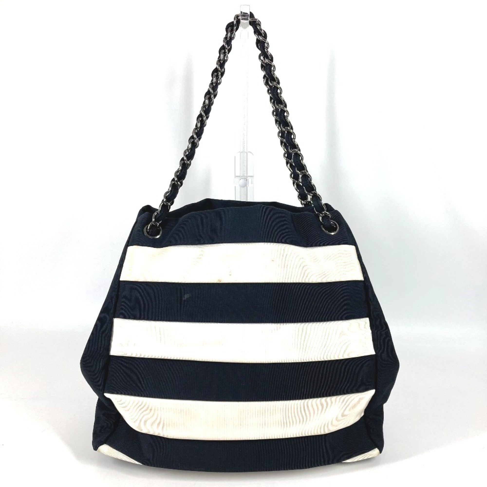 Chanel 2.55 Black White Nylon Canvas Shoulder Bag Tote Bag (Pre-Owned)