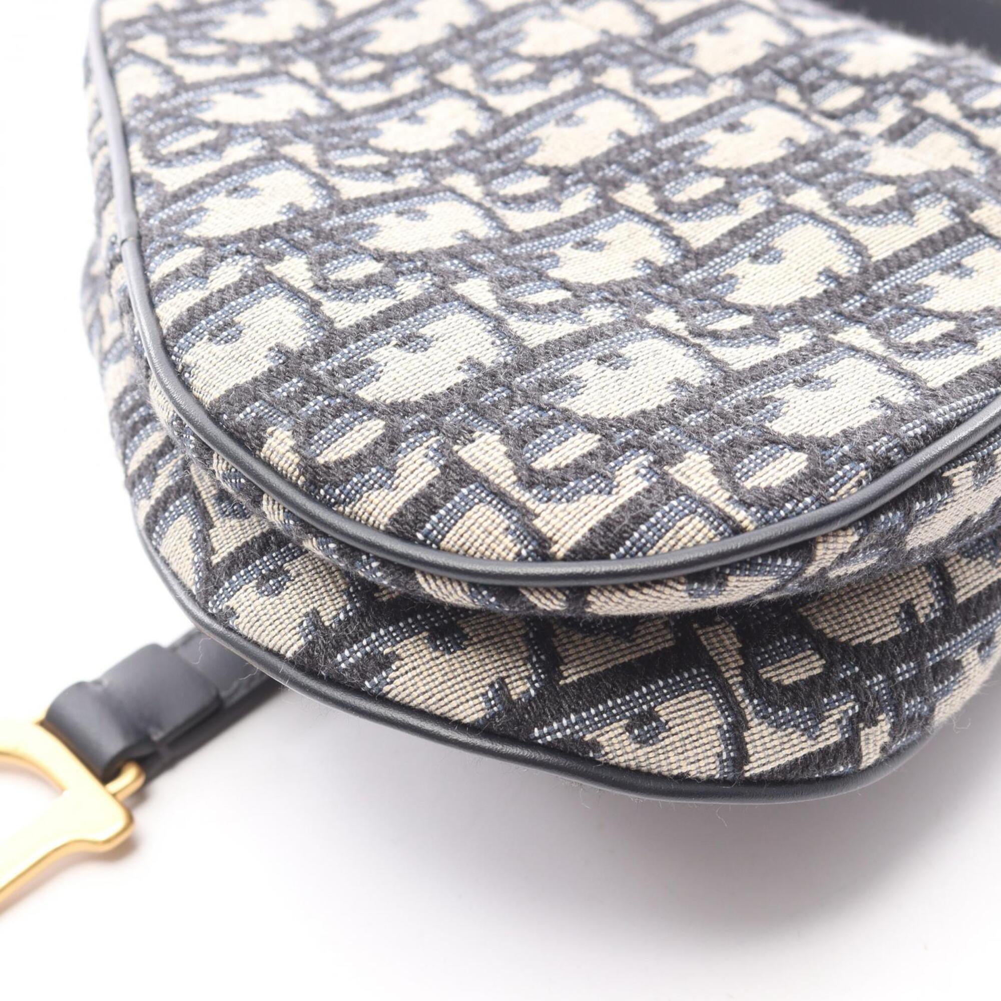 Christian Dior Beige Navy Canvas Leather Handbag Saddle Bag (Pre-Owned)