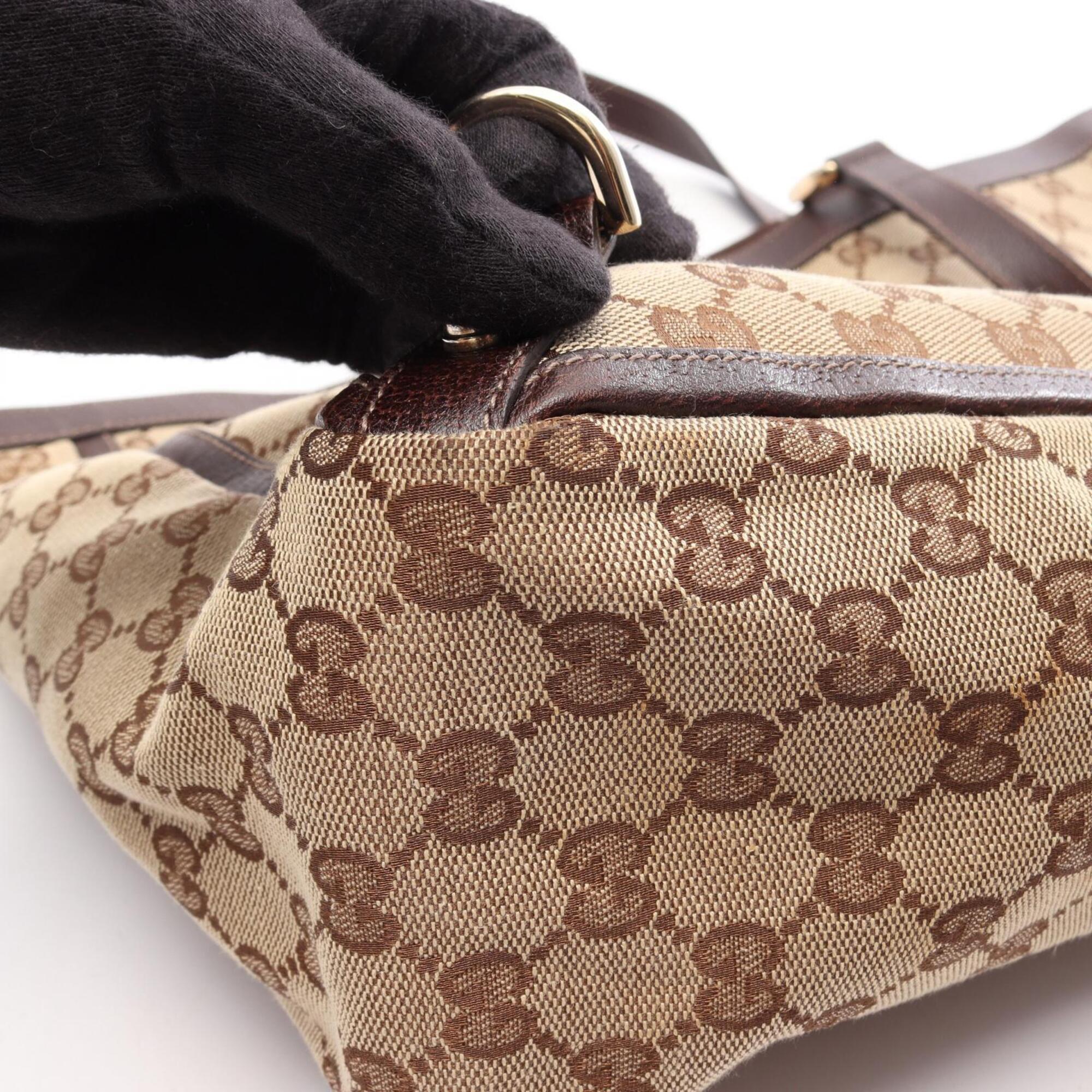 Gucci Beige Brown Canvas Leather Handbag Tote Bag (Pre-Owned)