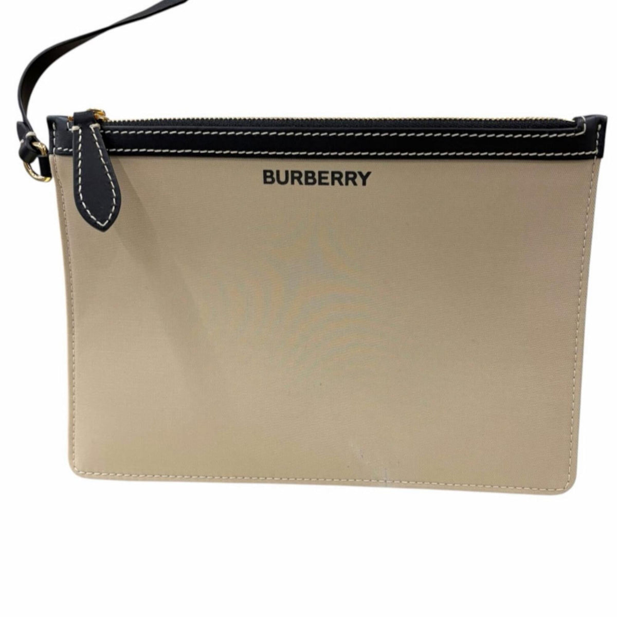 Burberry Beige Canvas Leather Pouch Tote Bag (Pre-Owned)