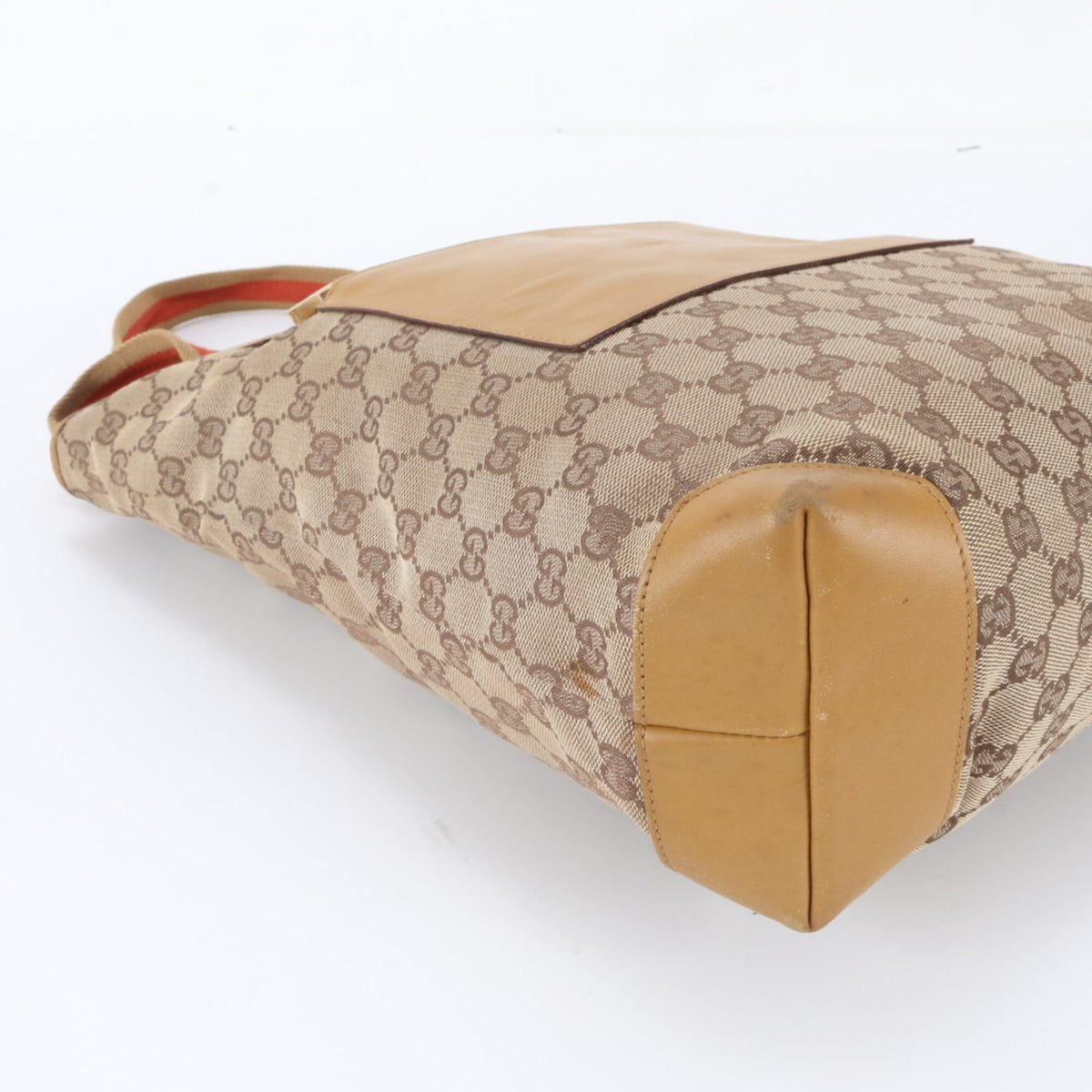 Gucci Brown Leather Canvas Handbag Shoulder Bag Tote Bag (Pre-Owned)