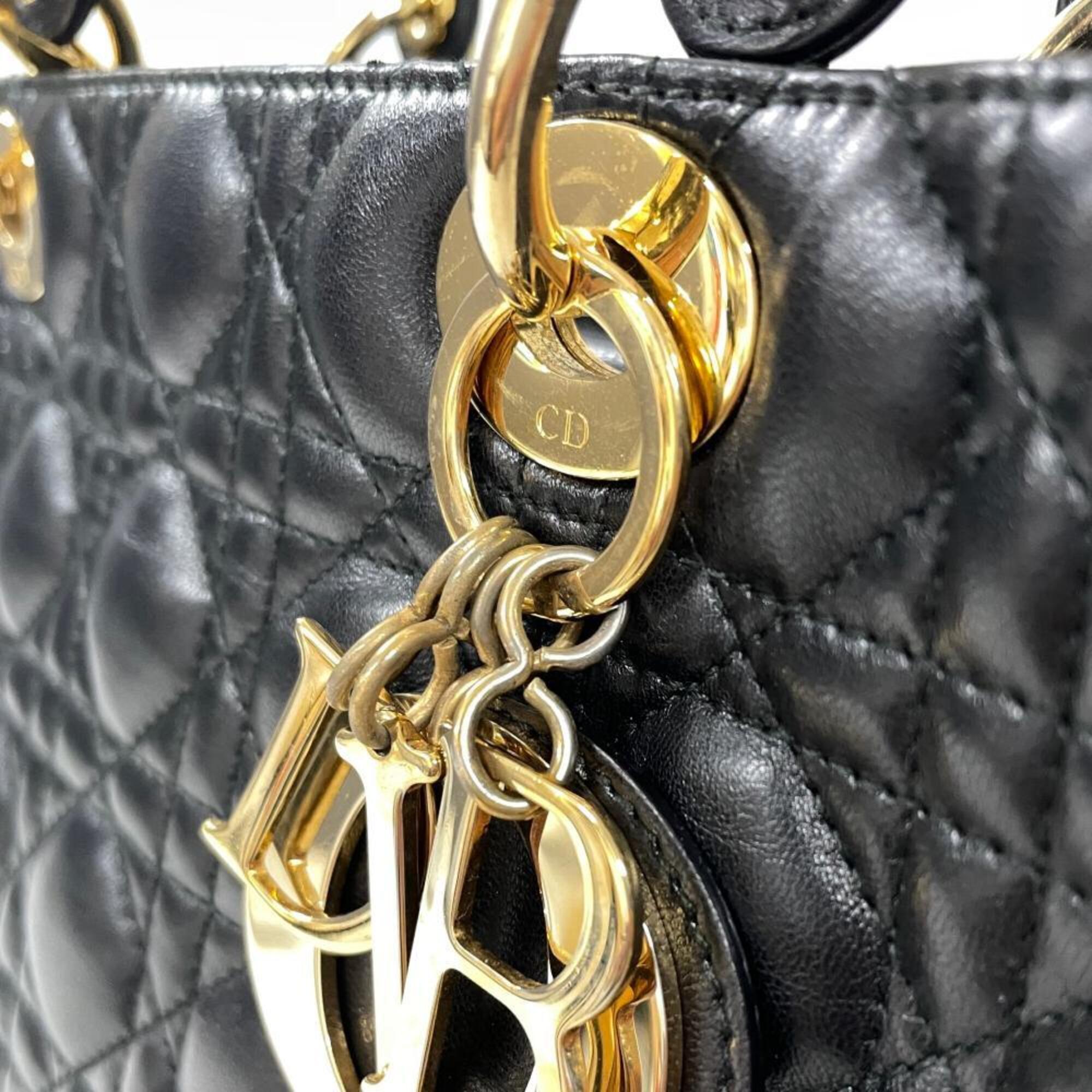 Christian Dior Lady Dior Black Leather Handbag (Pre-Owned)