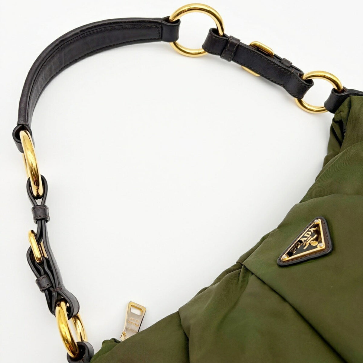 Prada Dark Brown Khaki Nylon Leather Shoulder Bag (Pre-Owned)