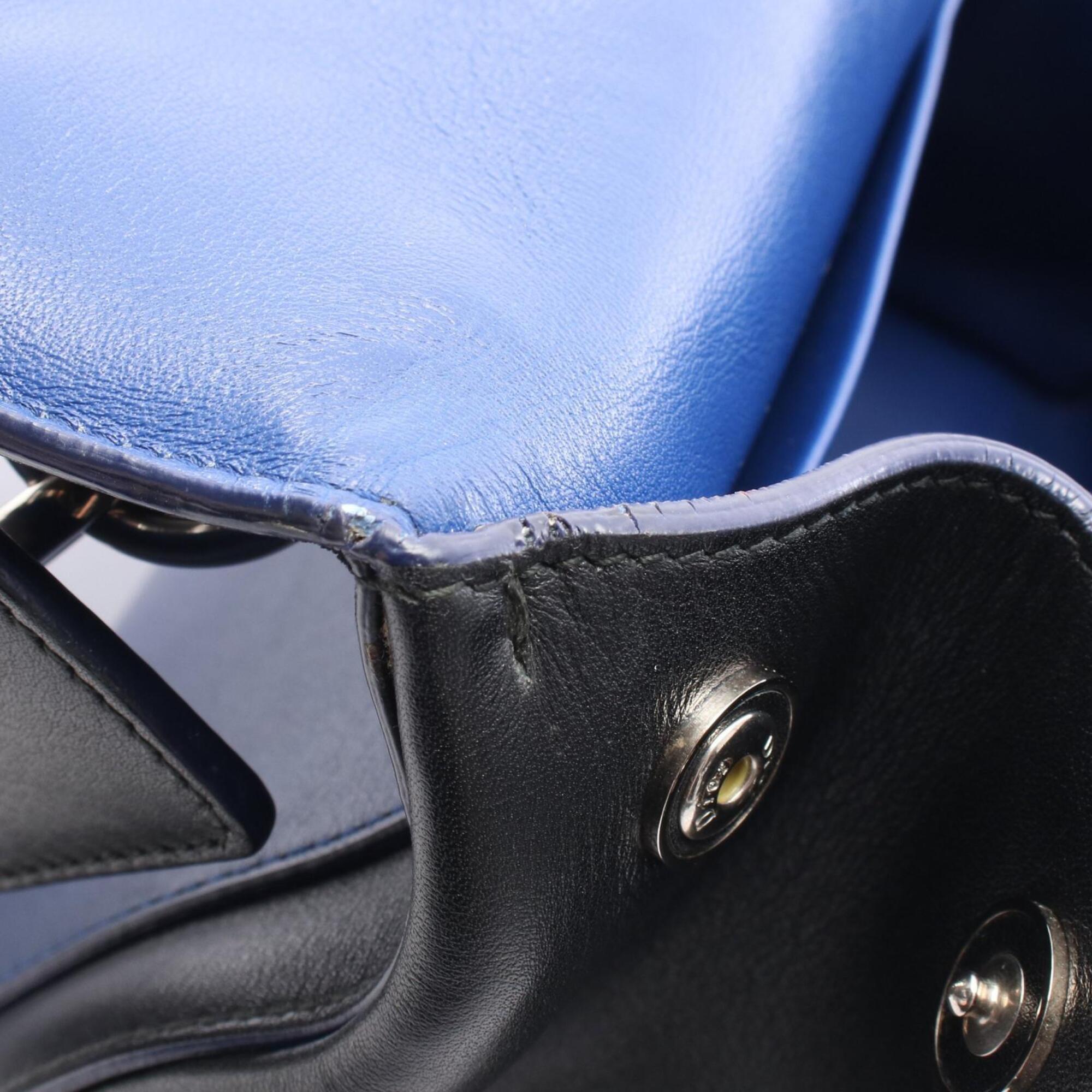 Christian Dior Black Blue Leather Handbag Shoulder Bag (Pre-Owned)