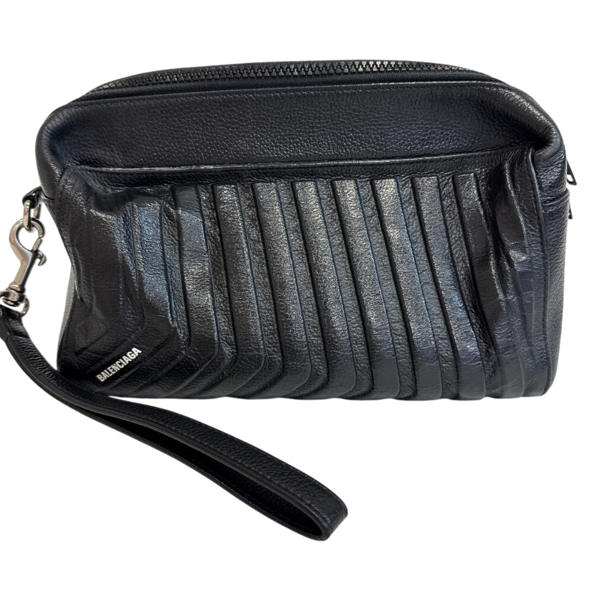 Balenciaga Black Leather Clutch Bag Pouch (Pre-Owned)