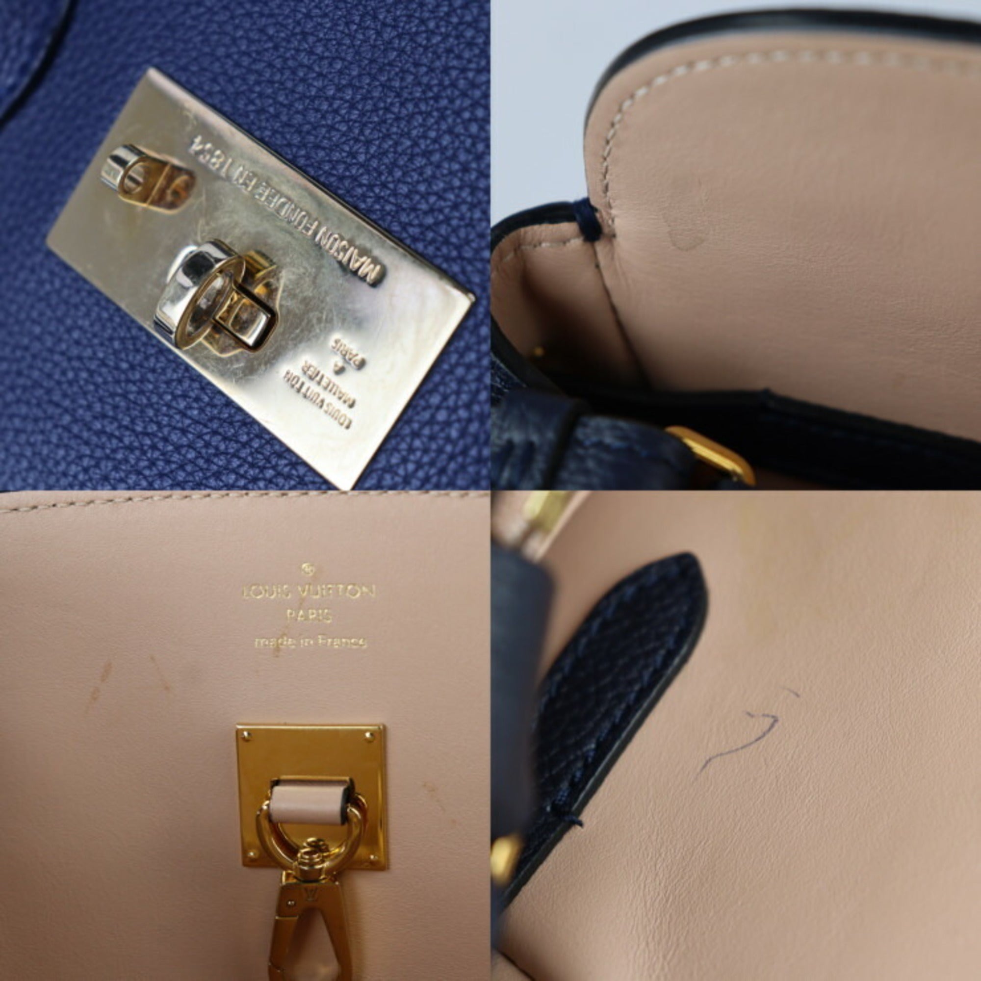 Louis Vuitton Navy Blue Leather Handbag Shoulder Bag (Pre-Owned)