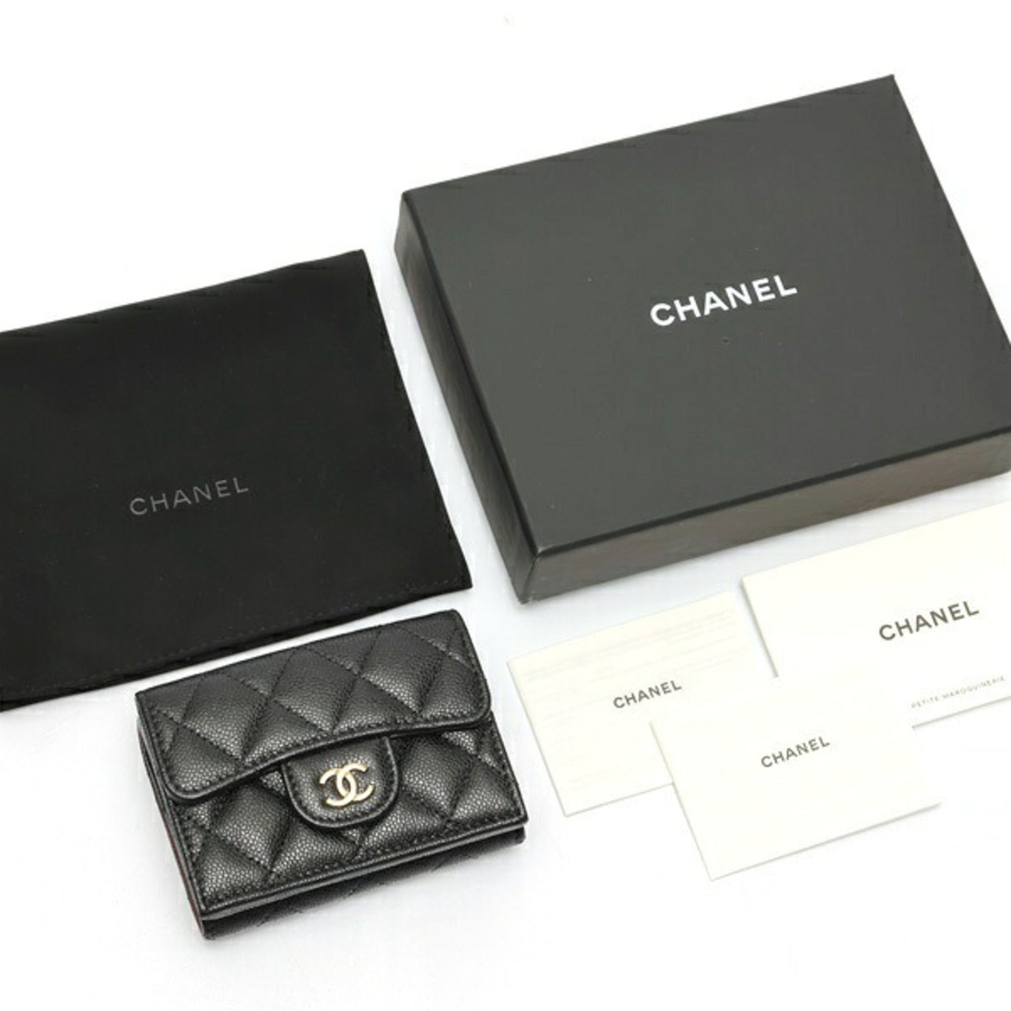 Chanel Black Grained Calfskin Wallet (Tri-Fold) (Pre-Owned)