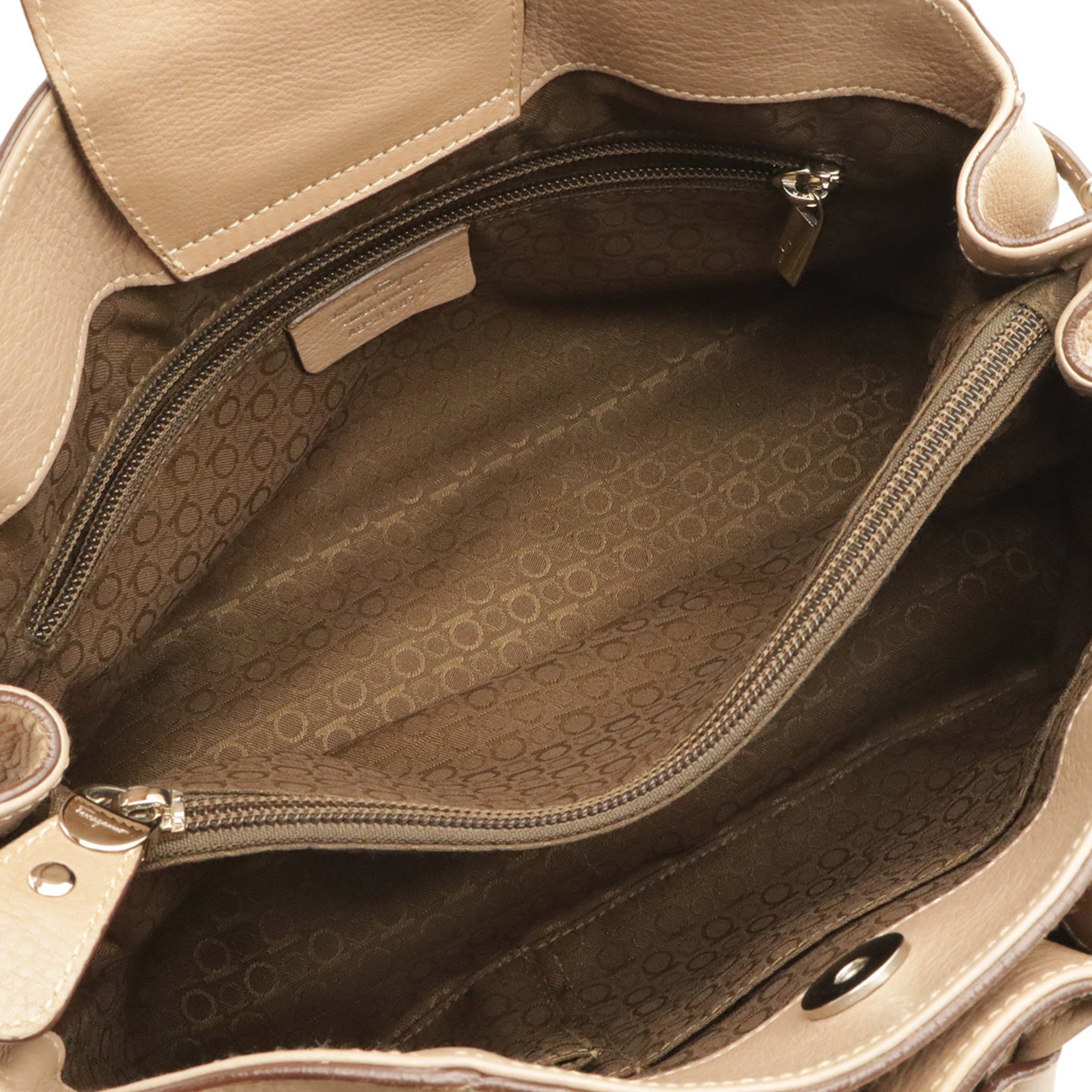 Salvatore Ferragamo Gancini Pink Beige Leather Handbag Tote Bag (Pre-Owned)