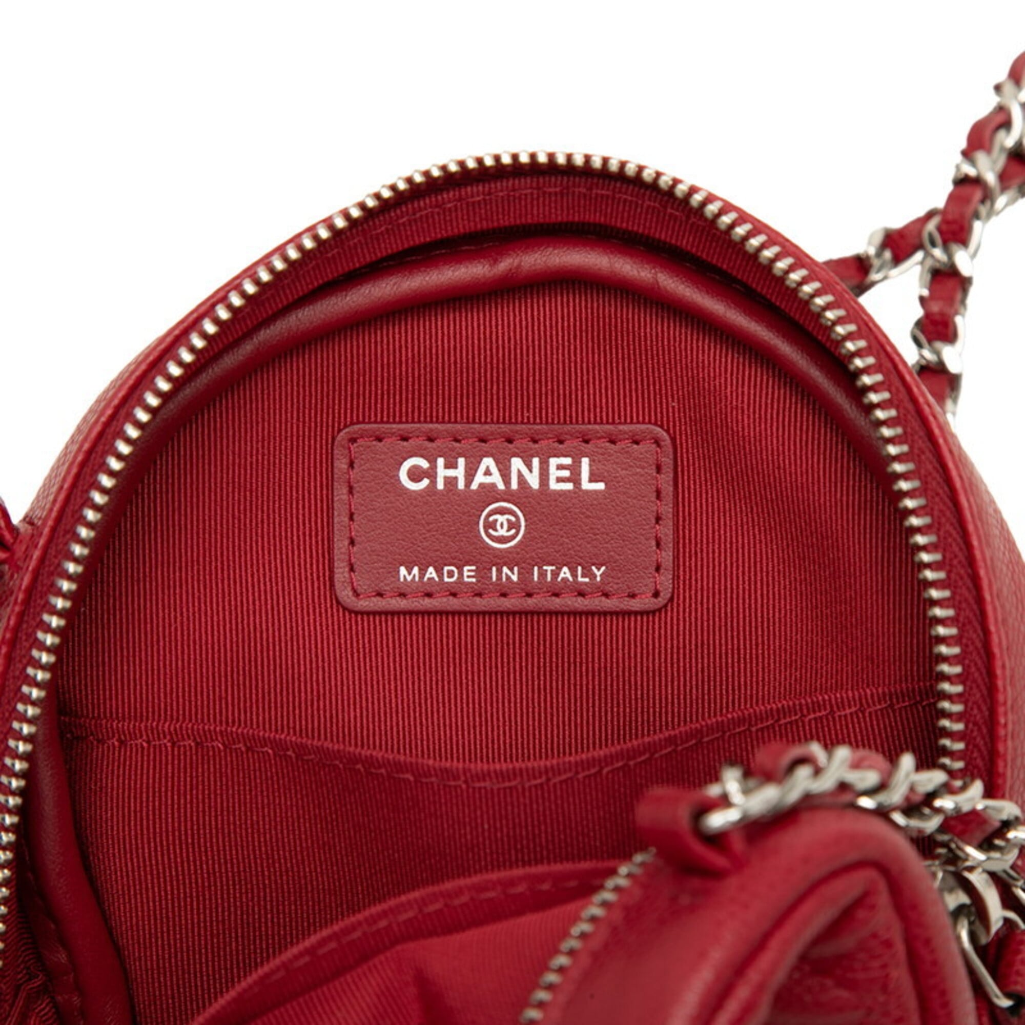 Chanel Red Color Grained Calfskin Shoulder Bag (Pre-Owned)
