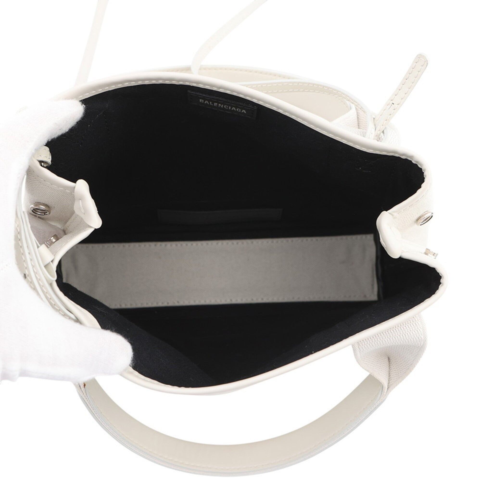 Balenciaga White Canvas Leather Handbag Pouch (Pre-Owned)