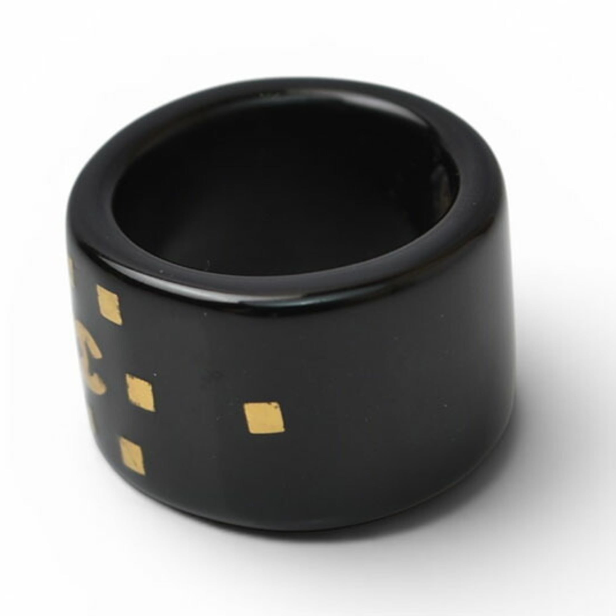 Chanel Gold Black Plastic Band Ring (Pre-Owned)