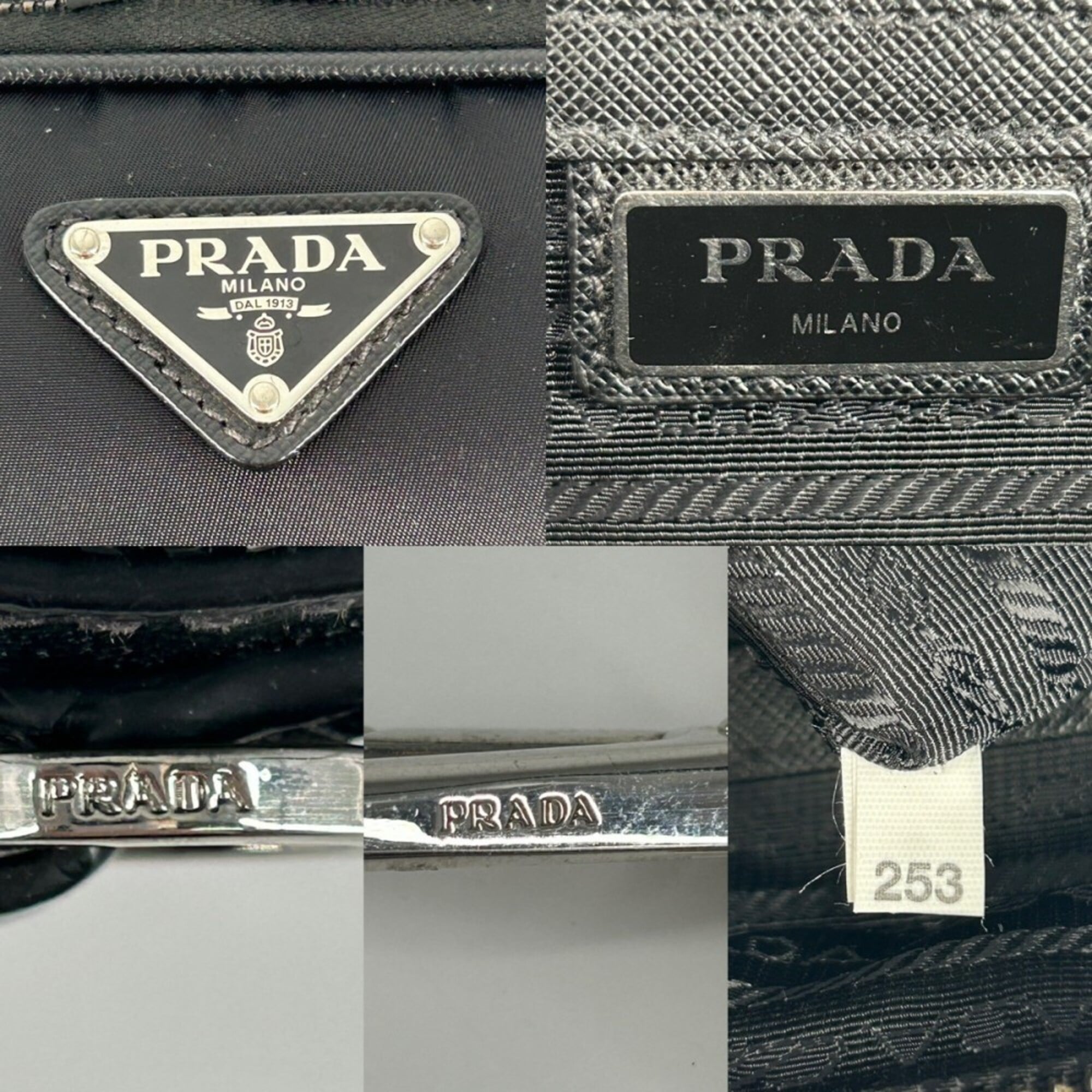 Prada Black Nylon Leather Handbag Shoulder Bag (Pre-Owned)