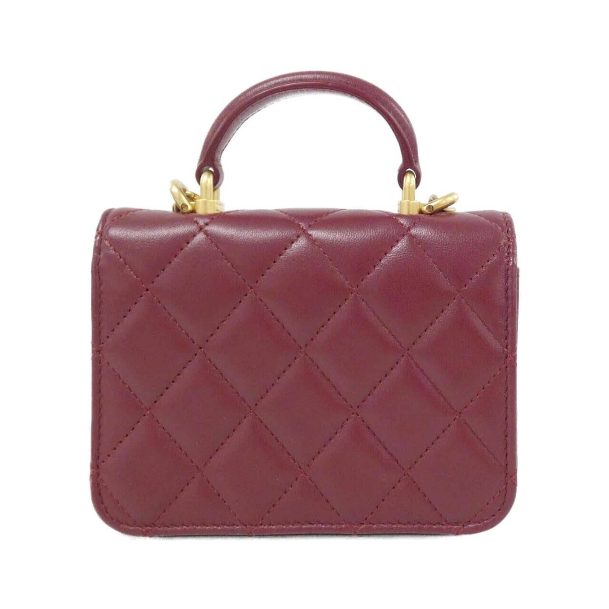Chanel Bordeaux Leather Handbag Shoulder Bag (Pre-Owned)