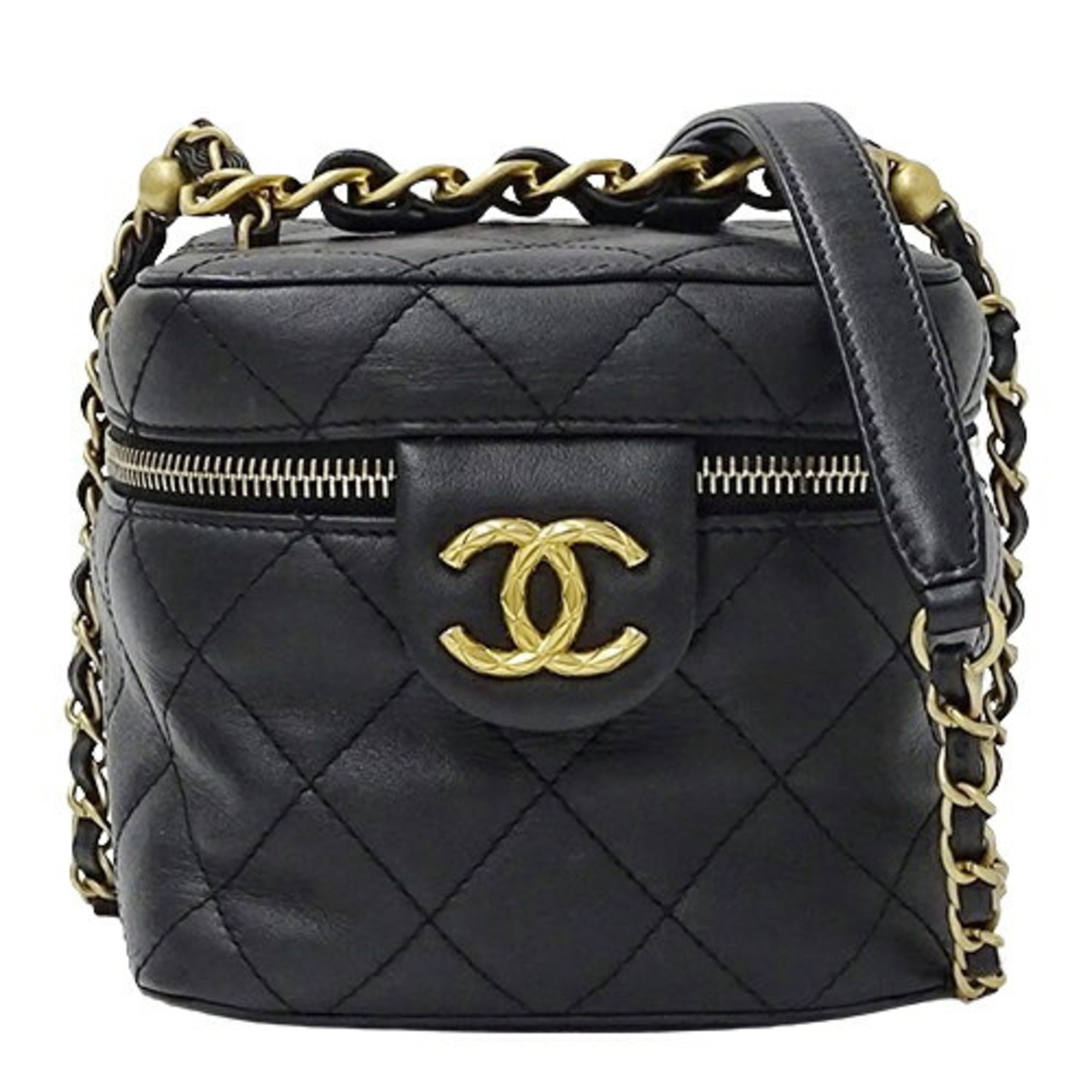Chanel Black Leather Shoulder Bag Vanity Bag (Pre-Owned)