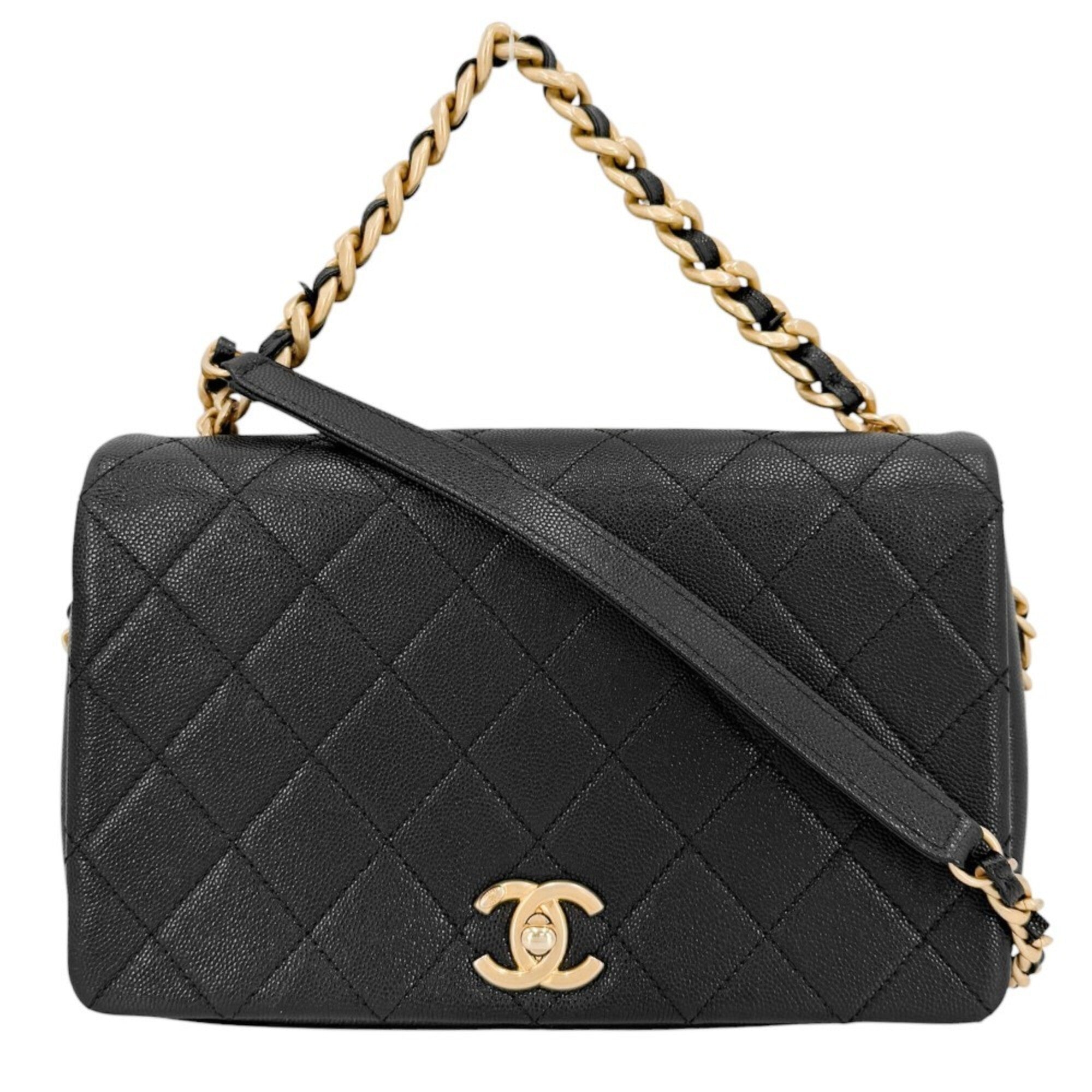 Chanel Black Grained Calfskin Handbag Shoulder Bag (Pre-Owned)