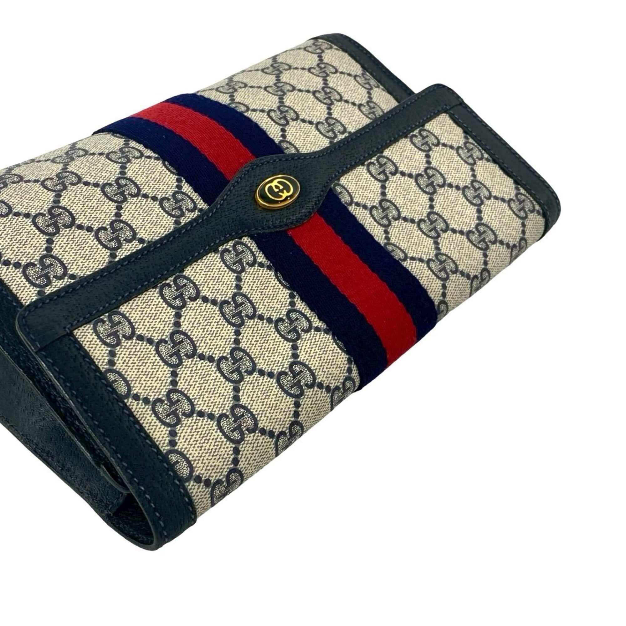 Gucci Navy Red Color Leather Pvc Clutch Bag (Pre-Owned)