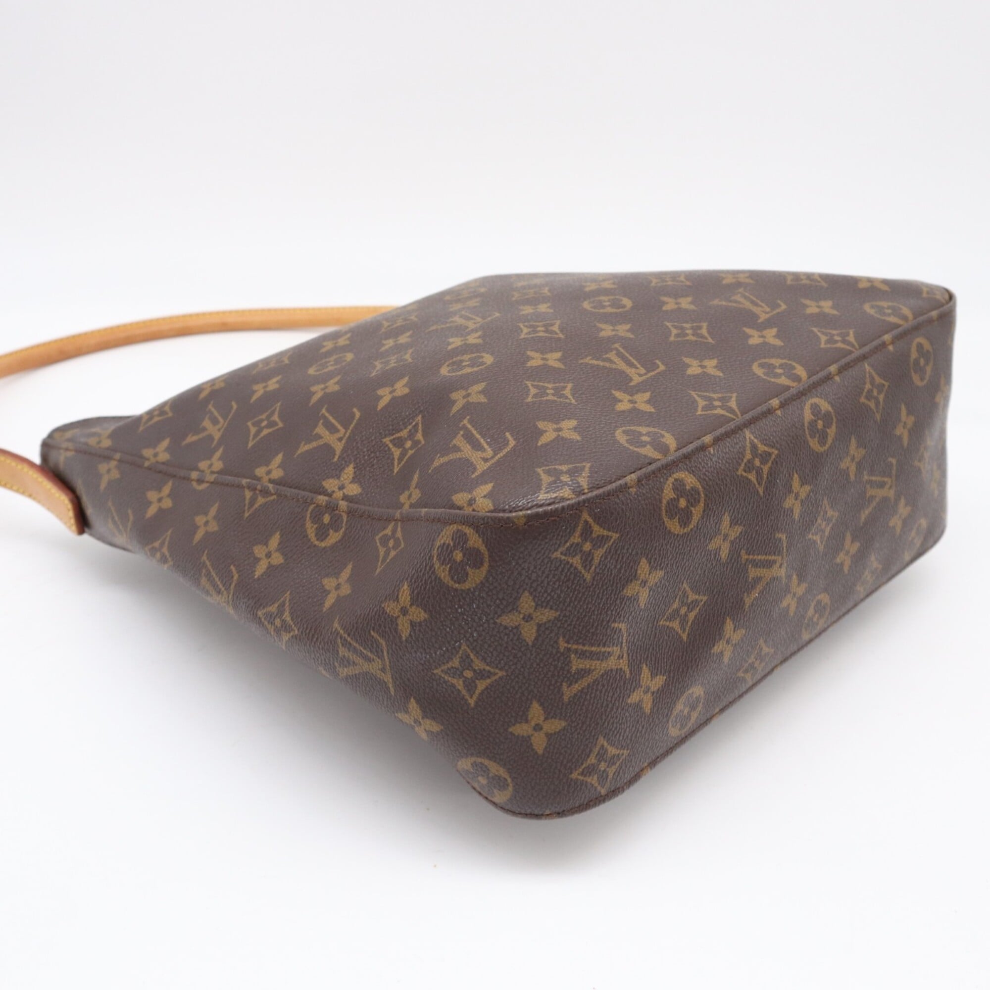 Louis Vuitton Beige Brown Monogram Coated Canvas Leather Handbag (Pre-Owned)
