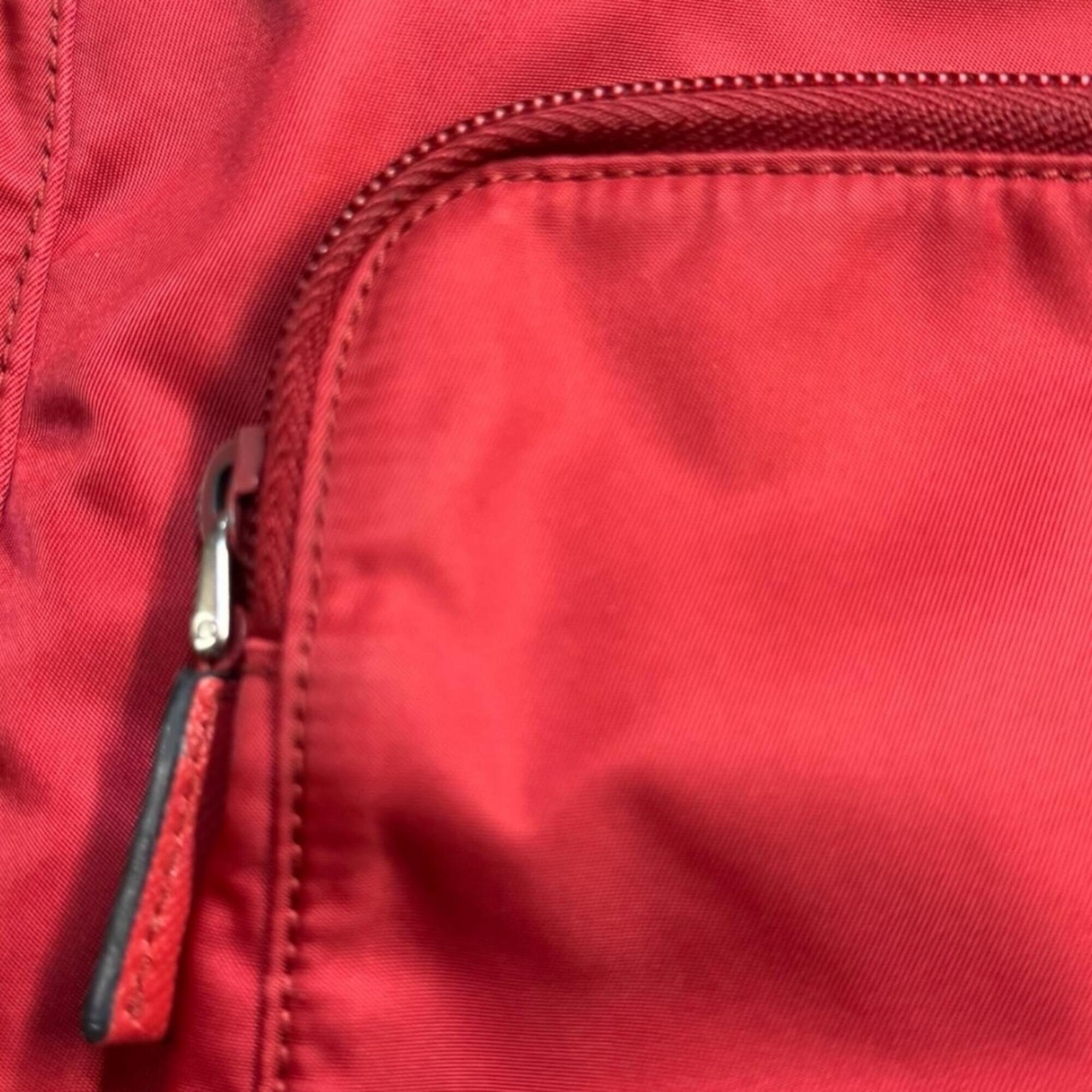 Prada Red Color Nylon Shoulder Bag (Pre-Owned)