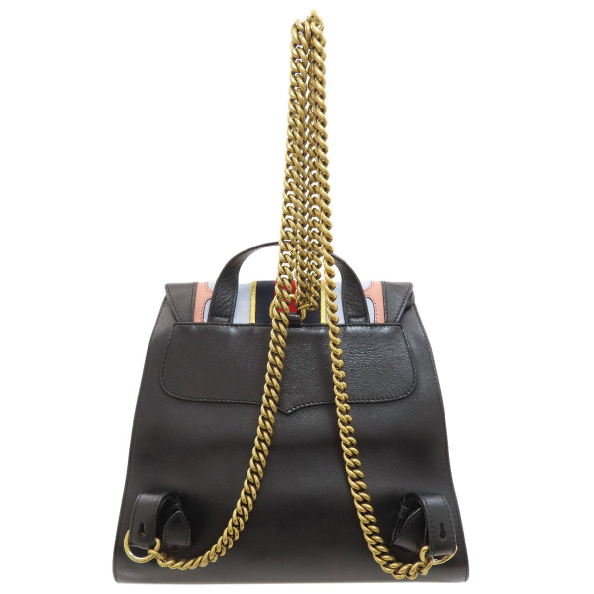 Gucci Black Light Blue Red Color Leather Backpack (Pre-Owned)