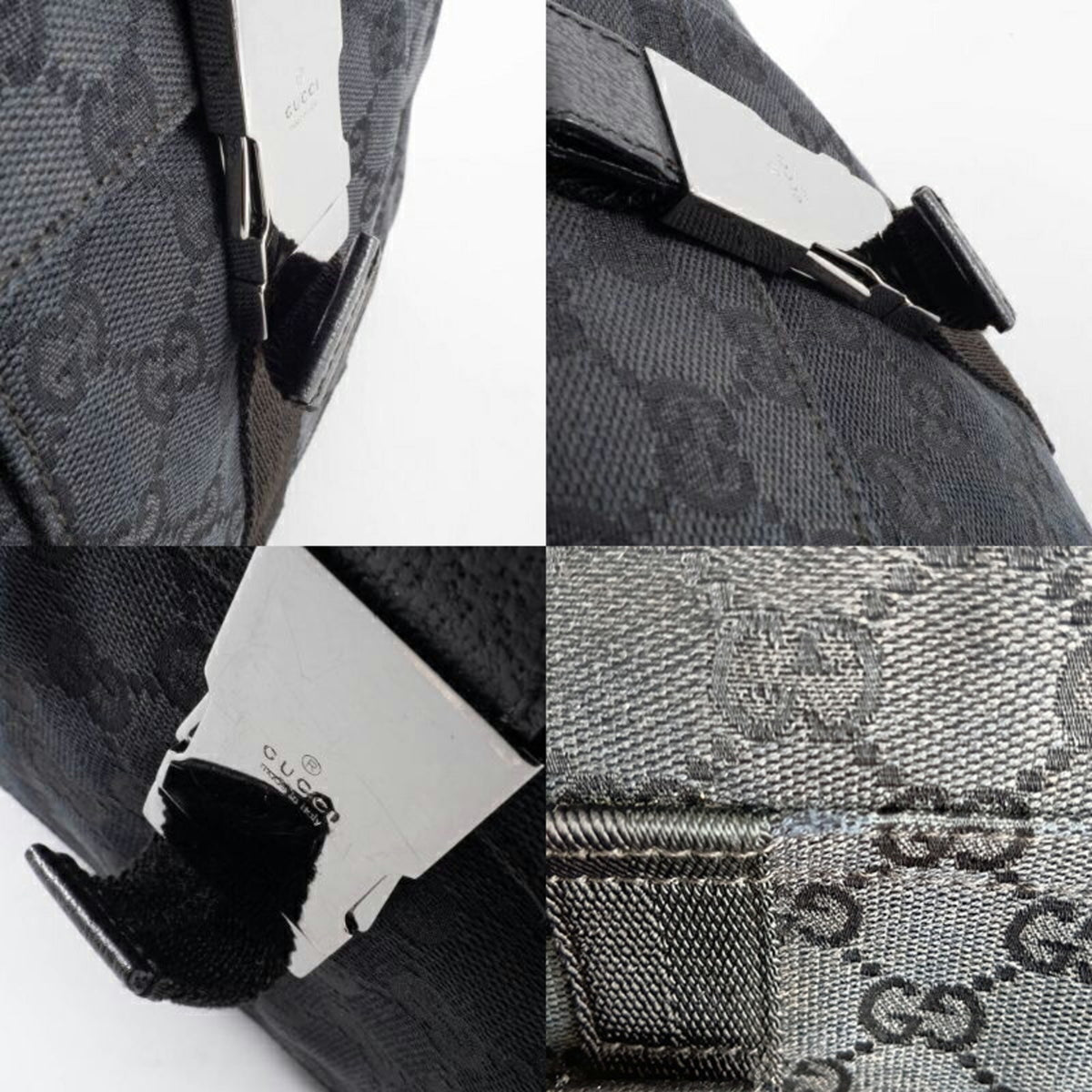 Gucci Black Gg Canvas Leather Shoulder Bag (Pre-Owned)