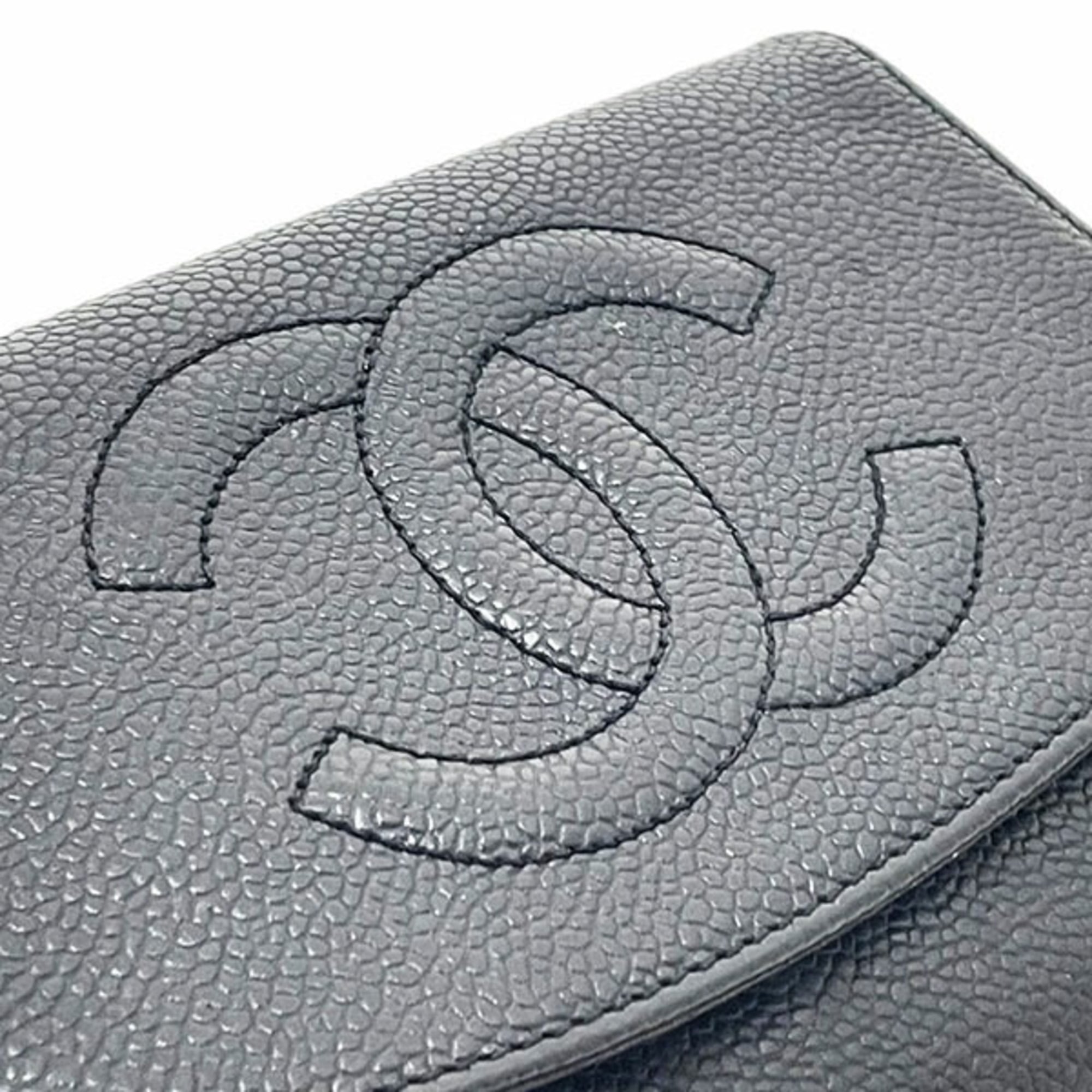 Chanel Black Grained Calfskin Wallet (Tri-Fold) (Pre-Owned)