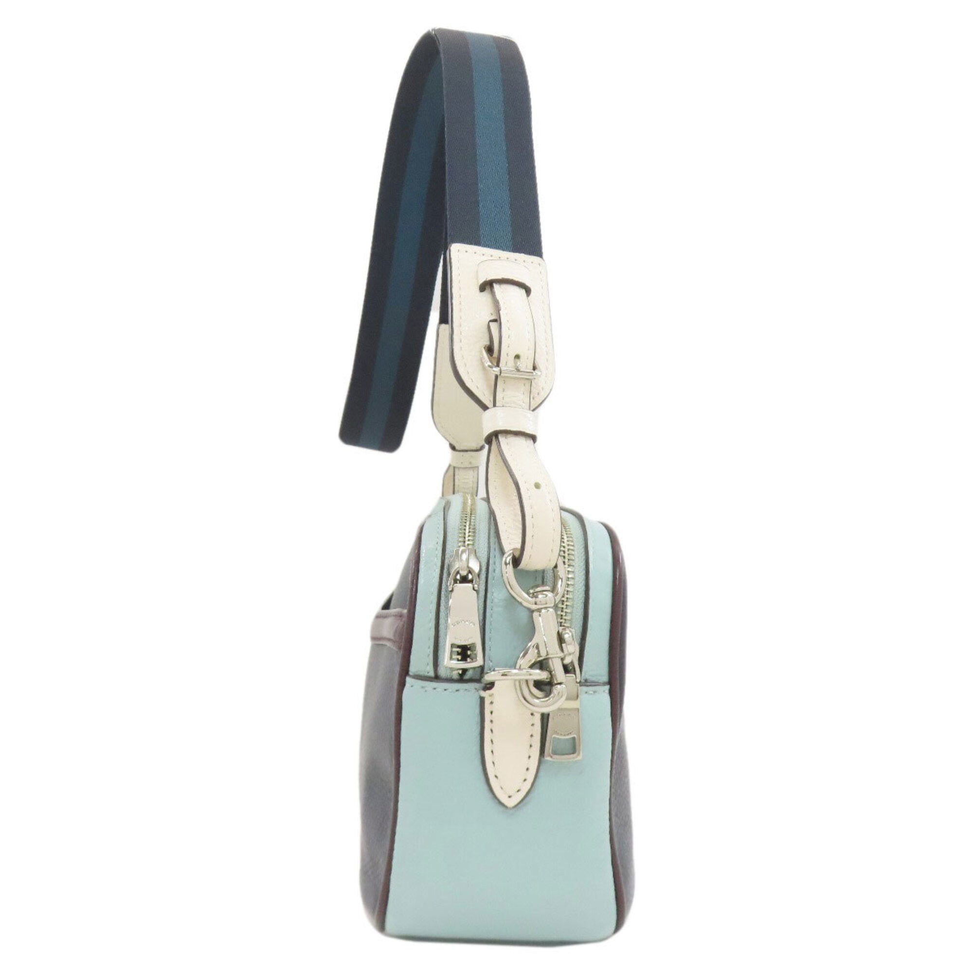 Coach Light Blue Navy White Leather Shoulder Bag (Pre-Owned)