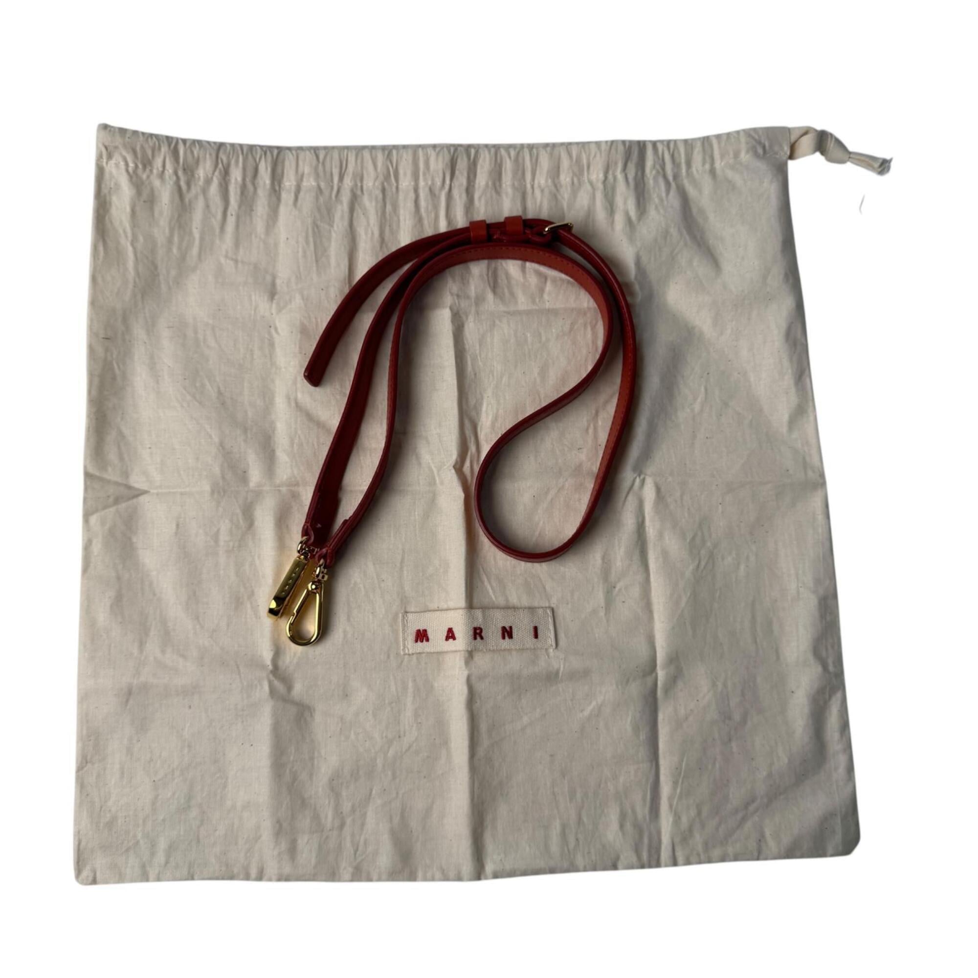 Marni Beige Orange Red Color Canvas Leather Handbag Shoulder Bag (Pre-Owned)