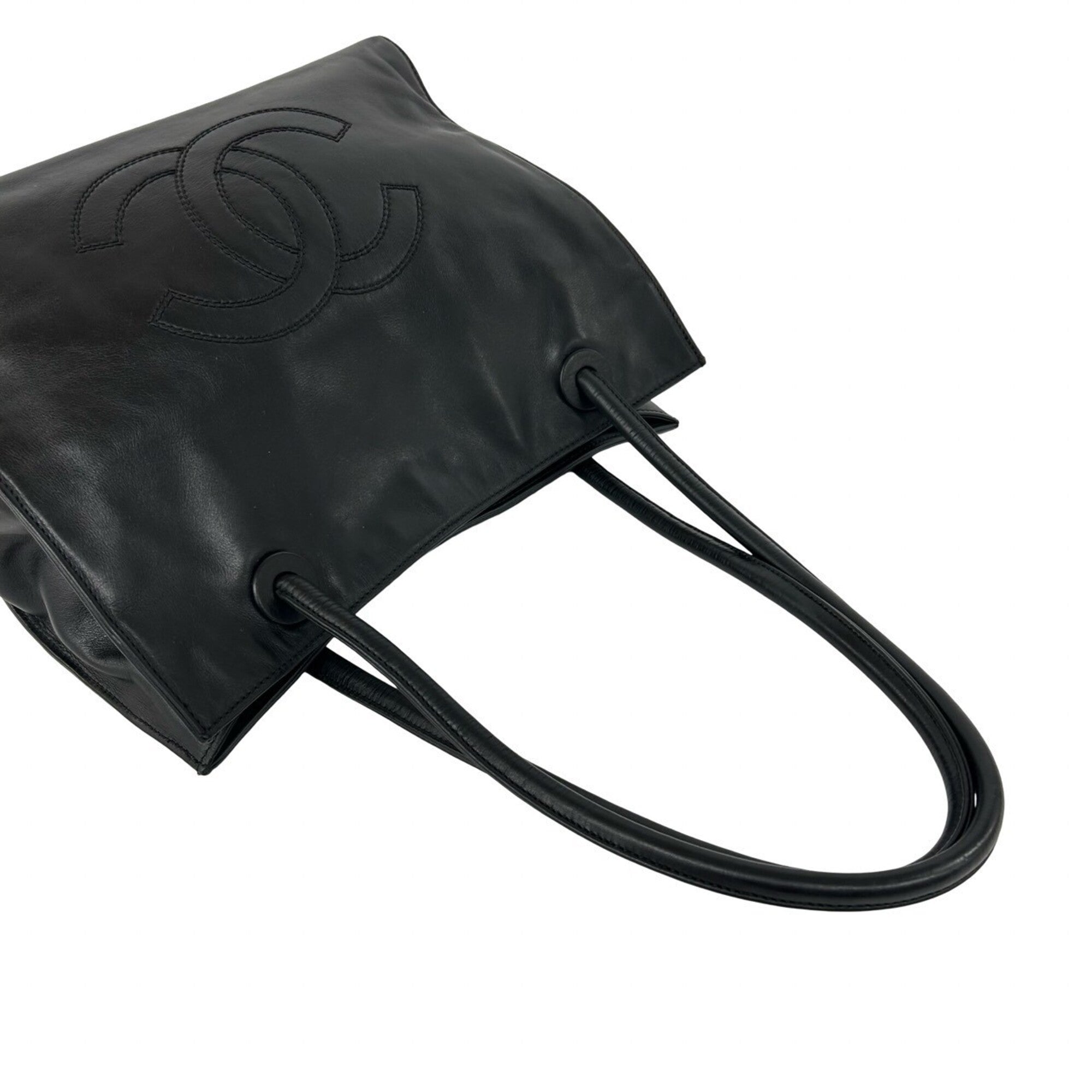 Chanel Black Leather Handbag Tote Bag (Pre-Owned)