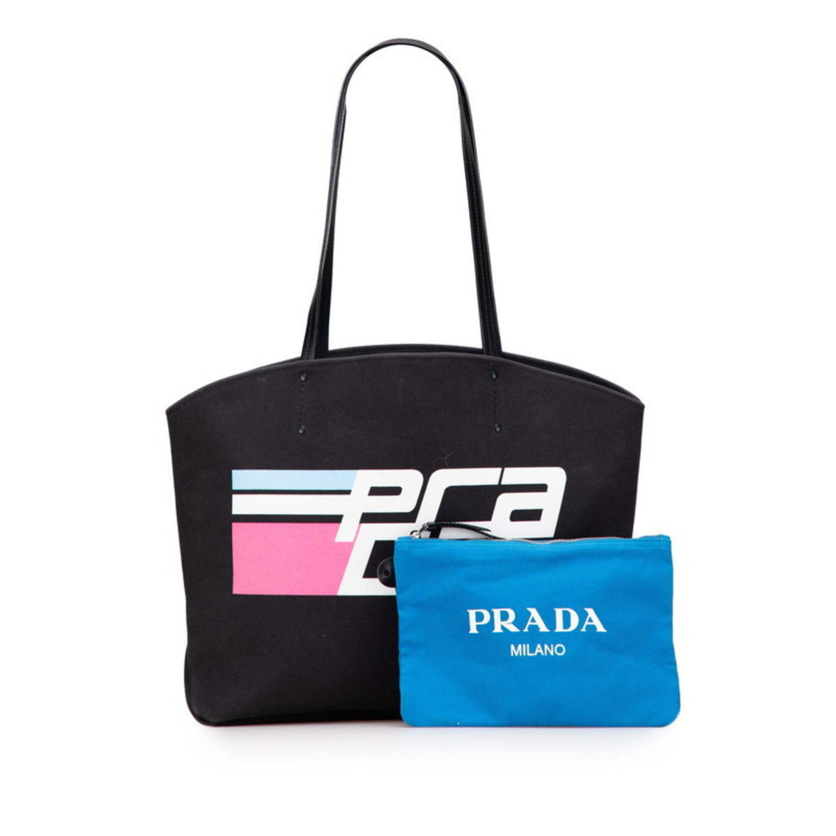 Prada Black Canvas Leather Pouch Shoulder Bag Tote Bag (Pre-Owned)