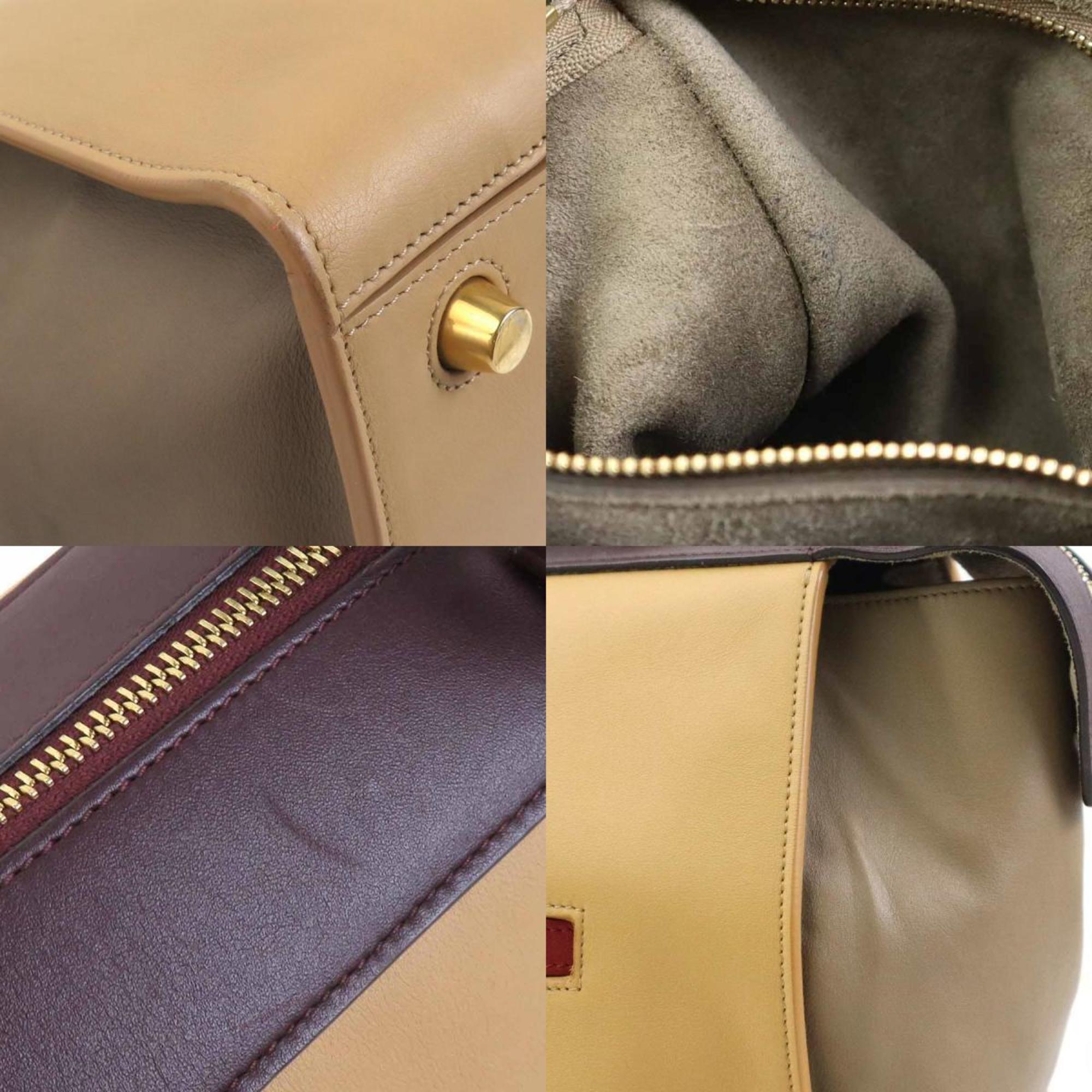 Celine Beige Wine Leather Handbag (Pre-Owned)