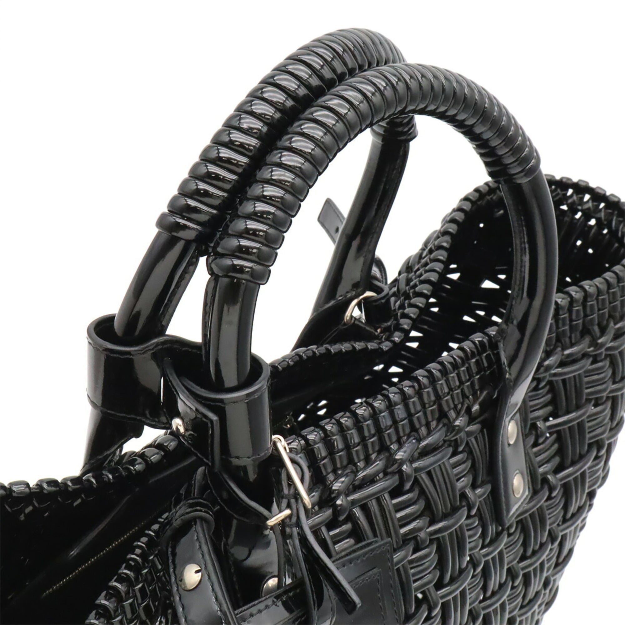 Balenciaga Black Vinyl Basket Handbag Shoulder Bag (Pre-Owned)