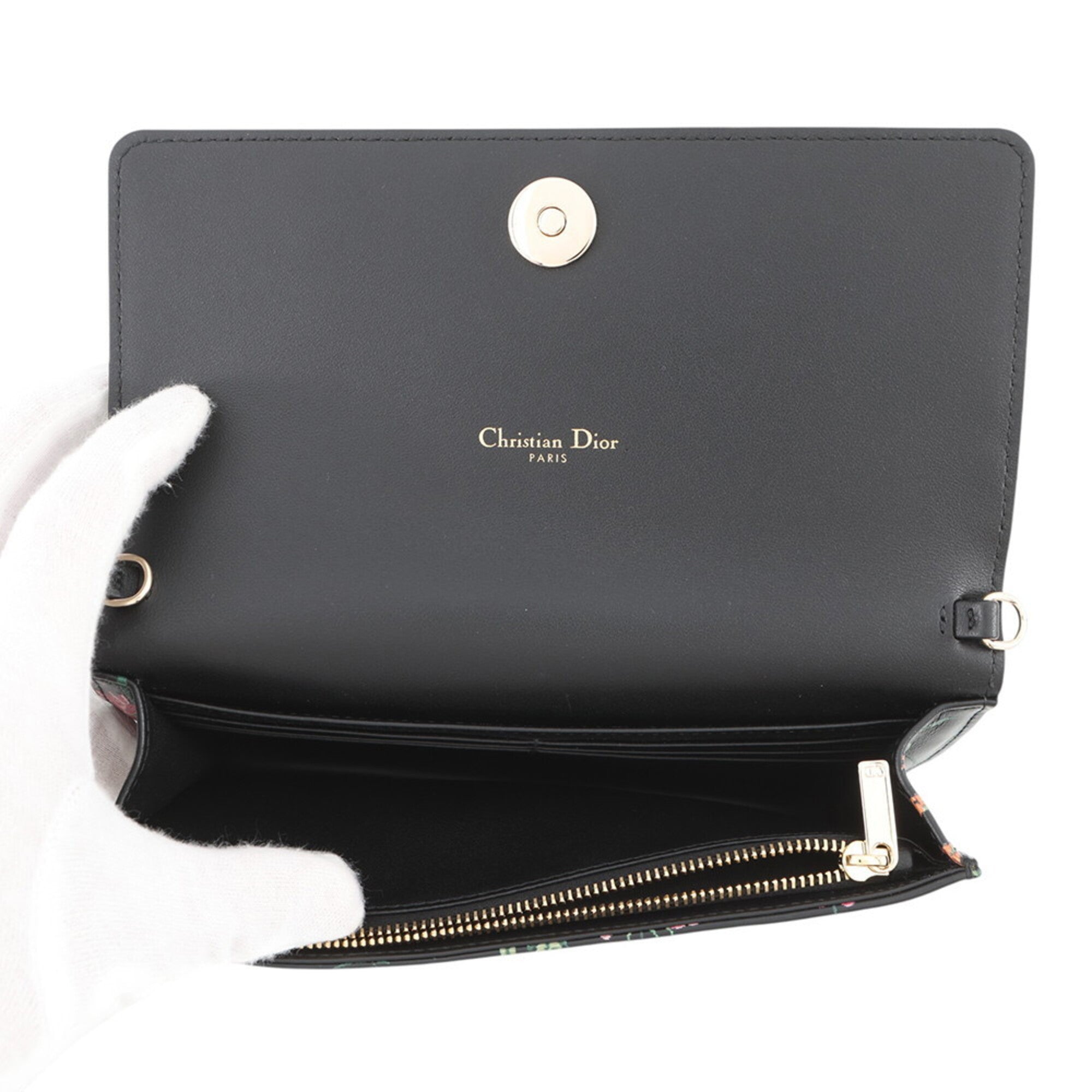 Christian Dior Black Multi-Color Leather Chain/Shoulder Wallet (Pre-Owned)