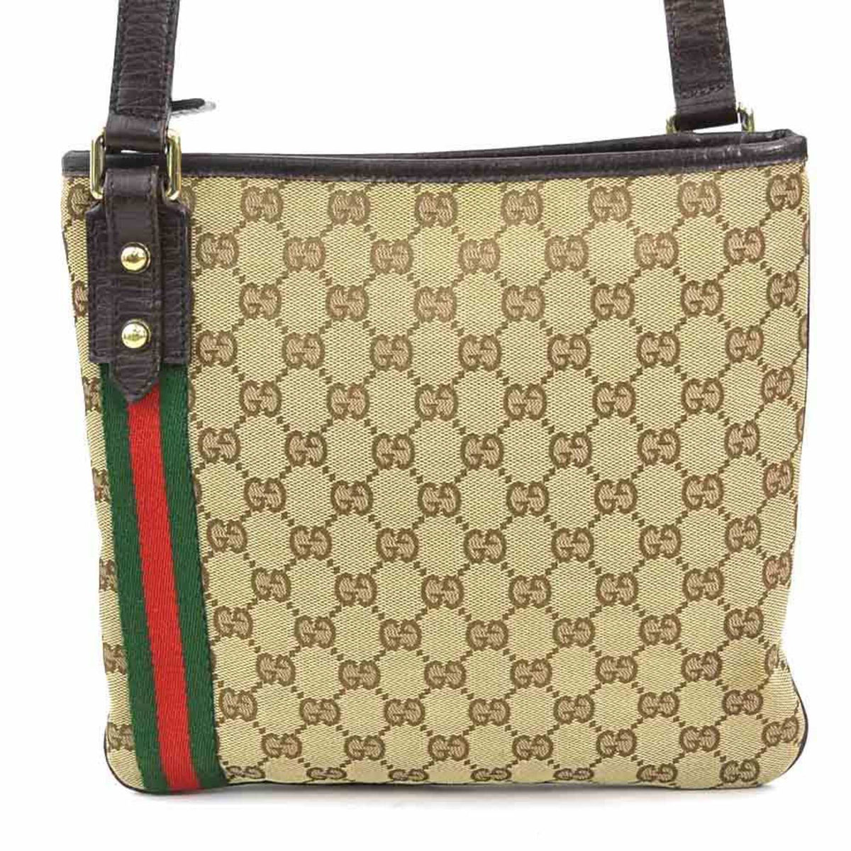 Gucci Brown Brown Gg Gg Canvas Leather Shoulder Bag (Pre-Owned)