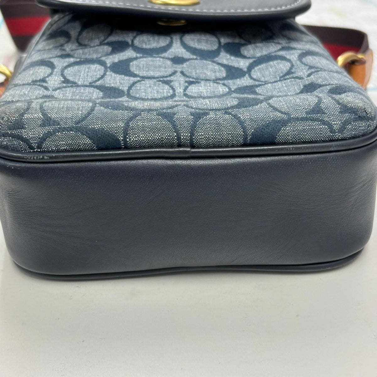 Coach Brown Navy Red Color Canvas Leather Pochette Shoulder Bag (Pre-Owned)