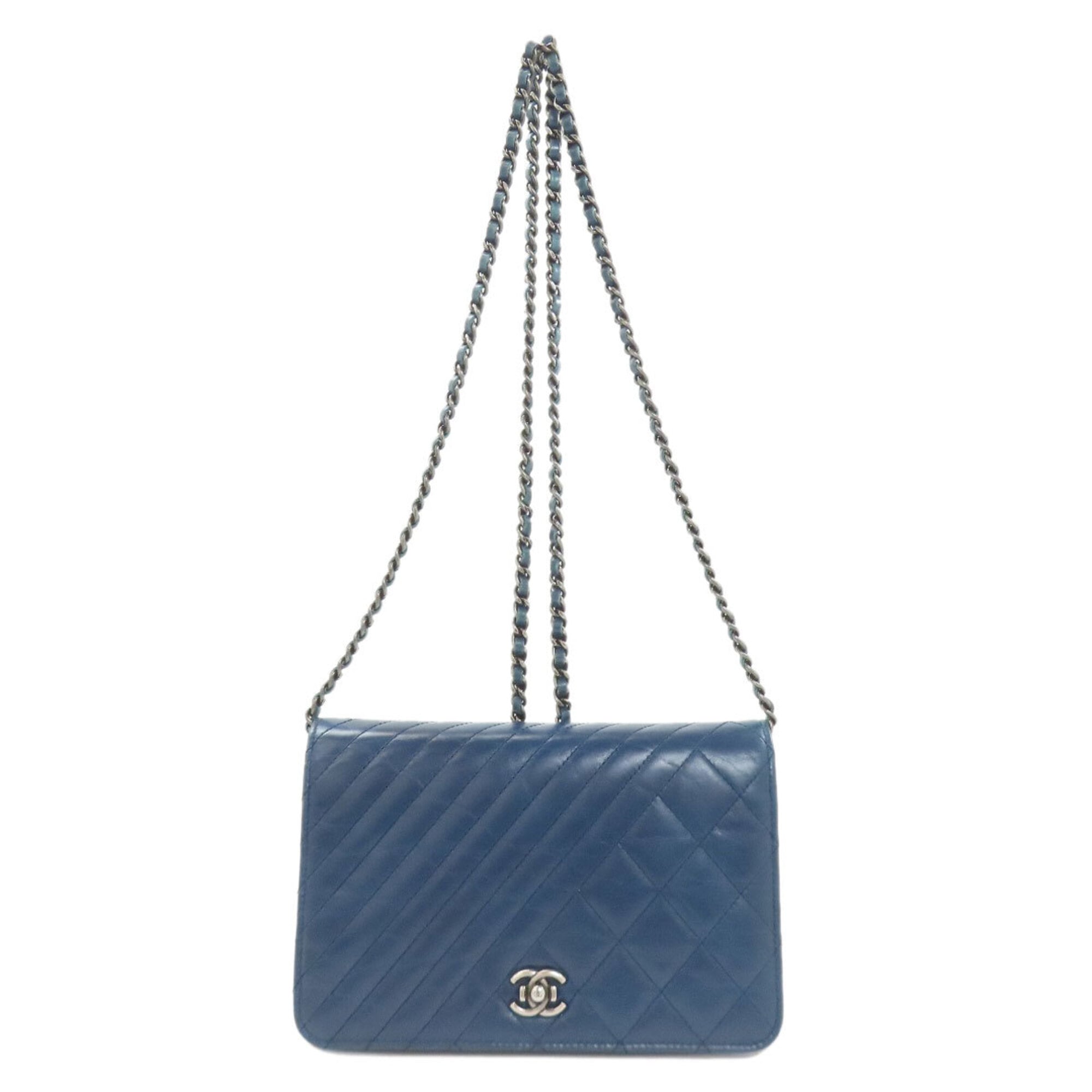 Chanel Matelasse Blue Leather Chain/Shoulder Wallet (Pre-Owned)
