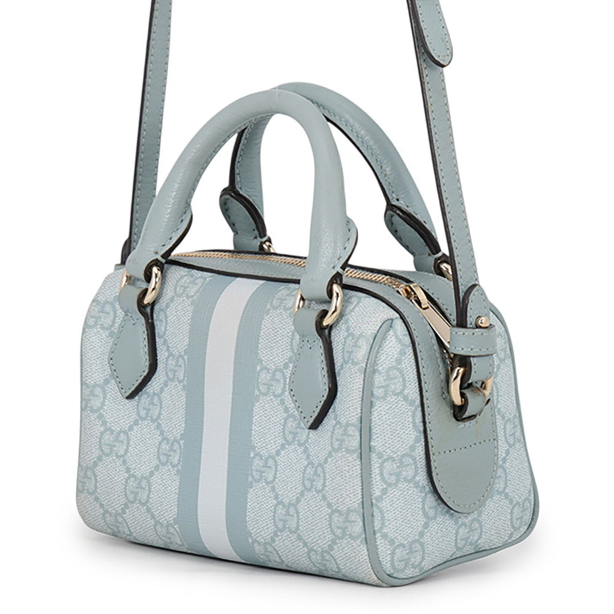Gucci Light Blue Gg Supreme Leather Boston Bag Handbag Shoulder Bag (Pre-Owned)