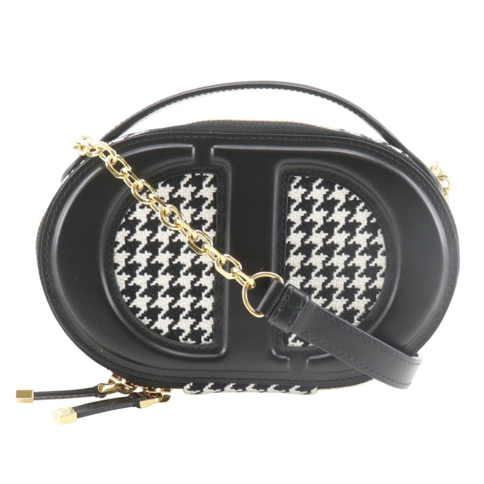 Christian Dior Black White Canvas Leather Shoulder Bag (Pre-Owned)