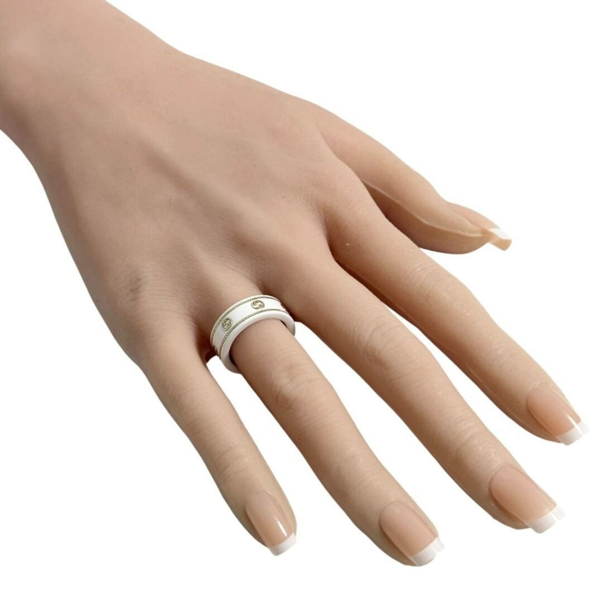 Gucci Gold White Yellow Gold (18K) Ceramic Band Ring (Pre-Owned)