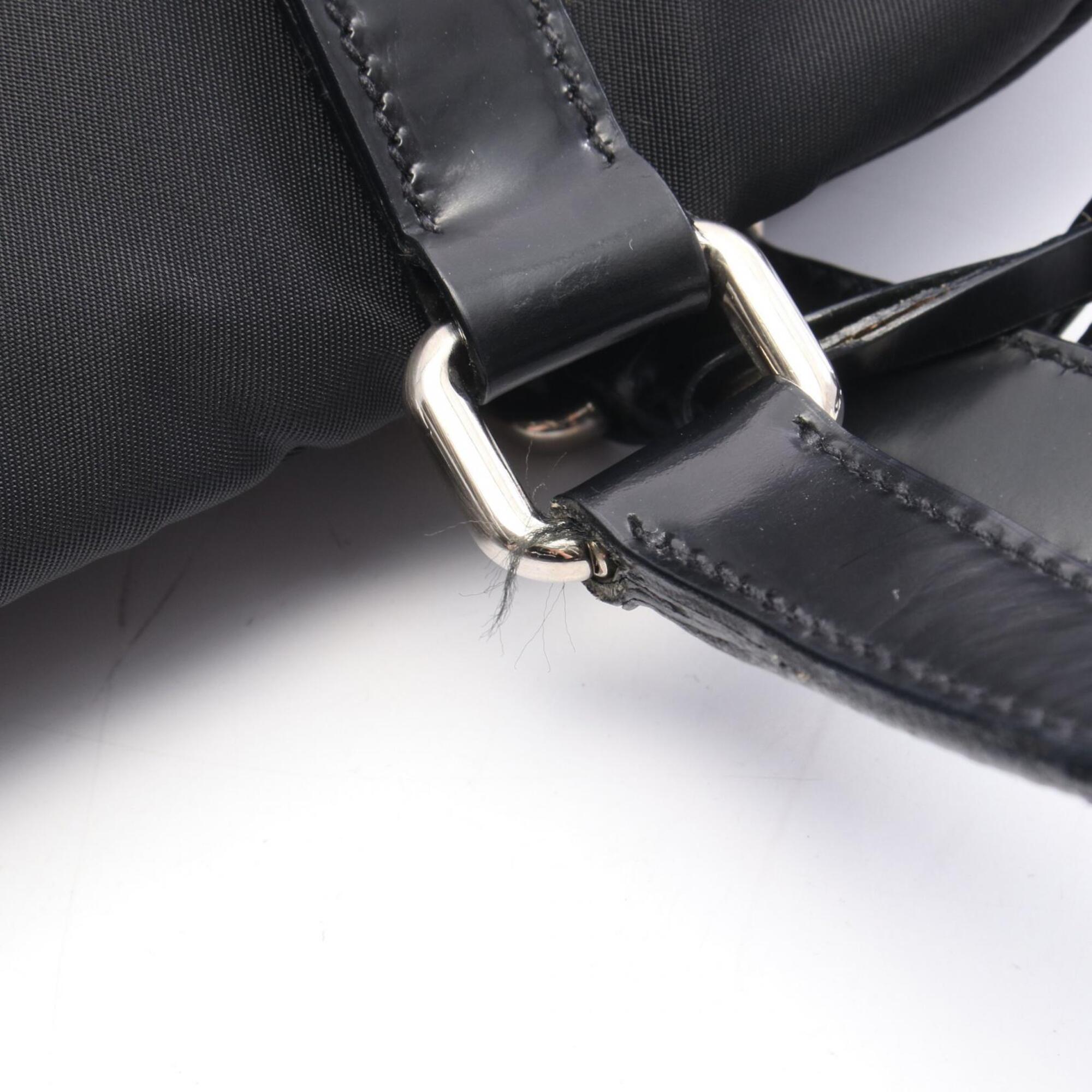Prada Black Nylon Leather Handbag Shoulder Bag (Pre-Owned)