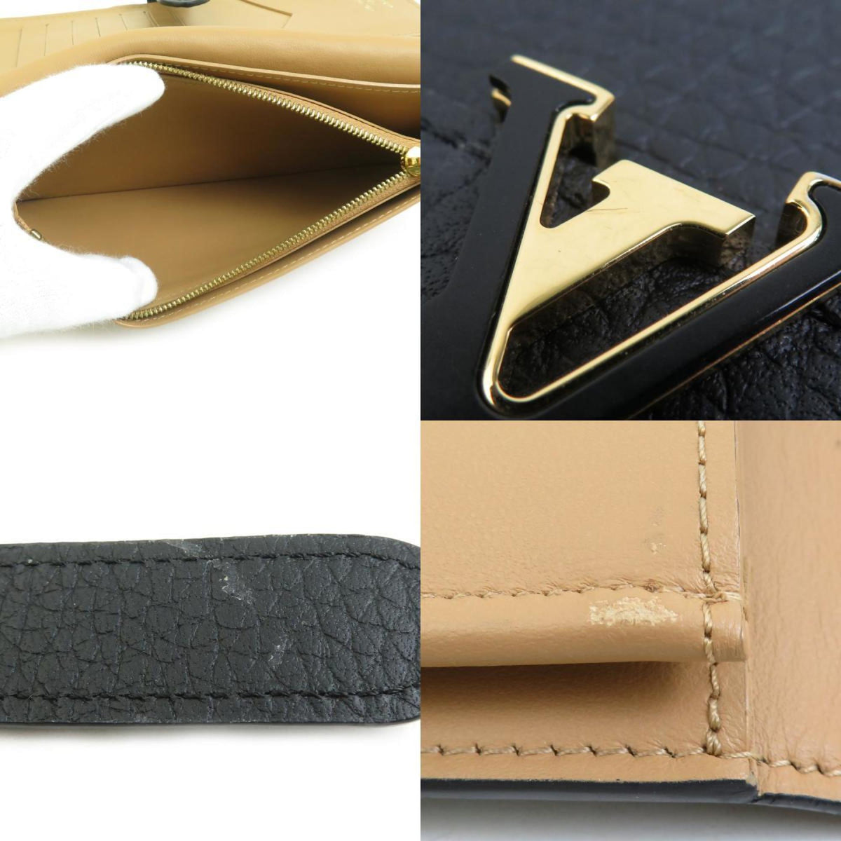 Louis Vuitton Black Leather Long Wallet (Bi-Fold) (Pre-Owned)