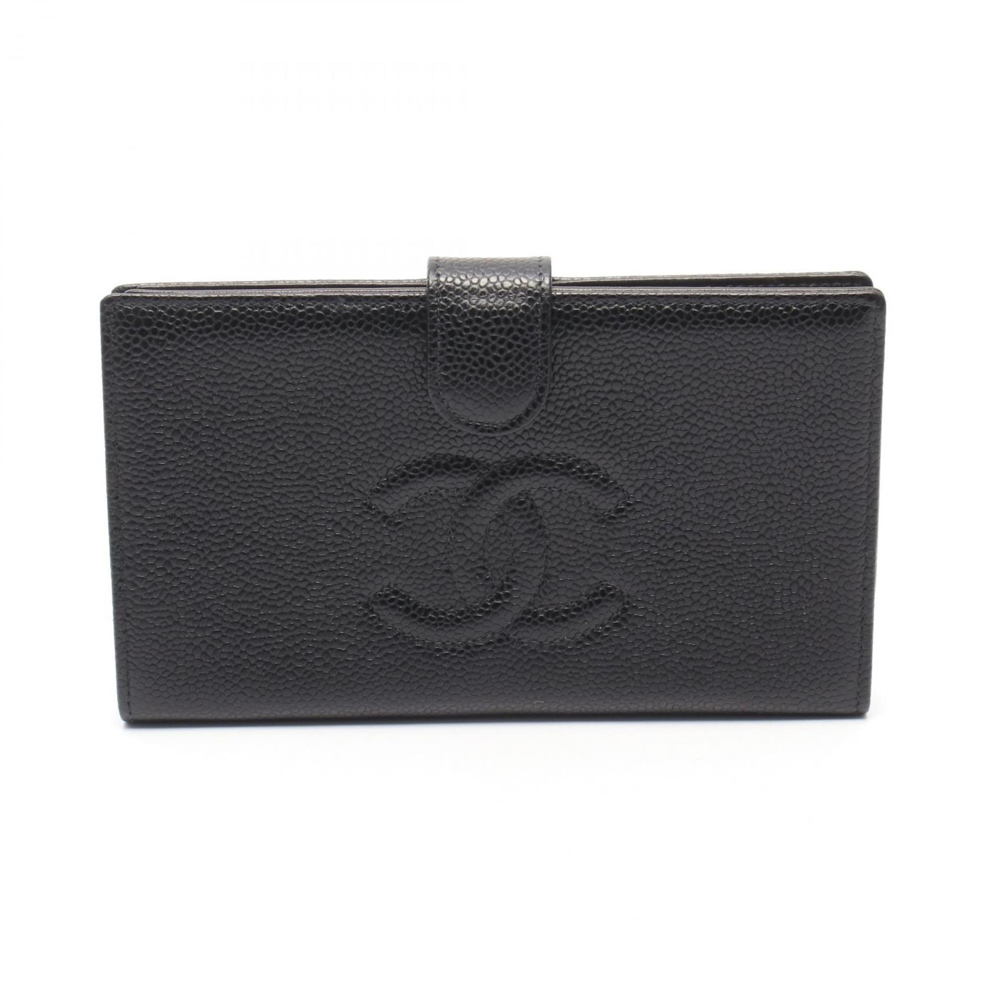 Chanel Black Leather Long Wallet (Bi-Fold) (Pre-Owned)