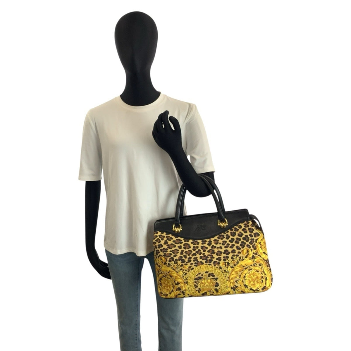 Versace Black Yellow Pvc Leather Handbag Tote Bag (Pre-Owned)