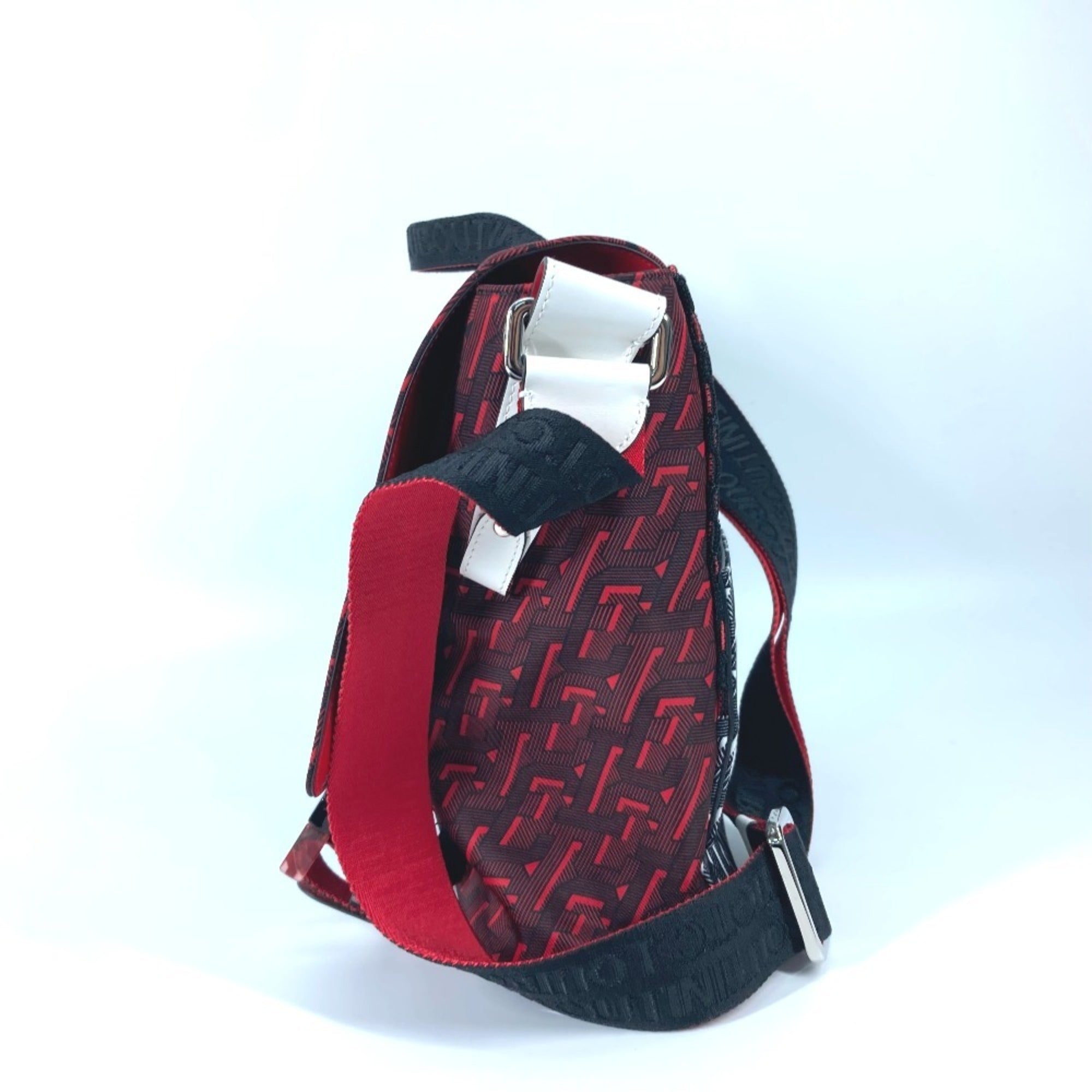 Christian Louboutin Black Red Color White Nylon Handbag Messenger Bag Shoulder Bag (Pre-Owned)
