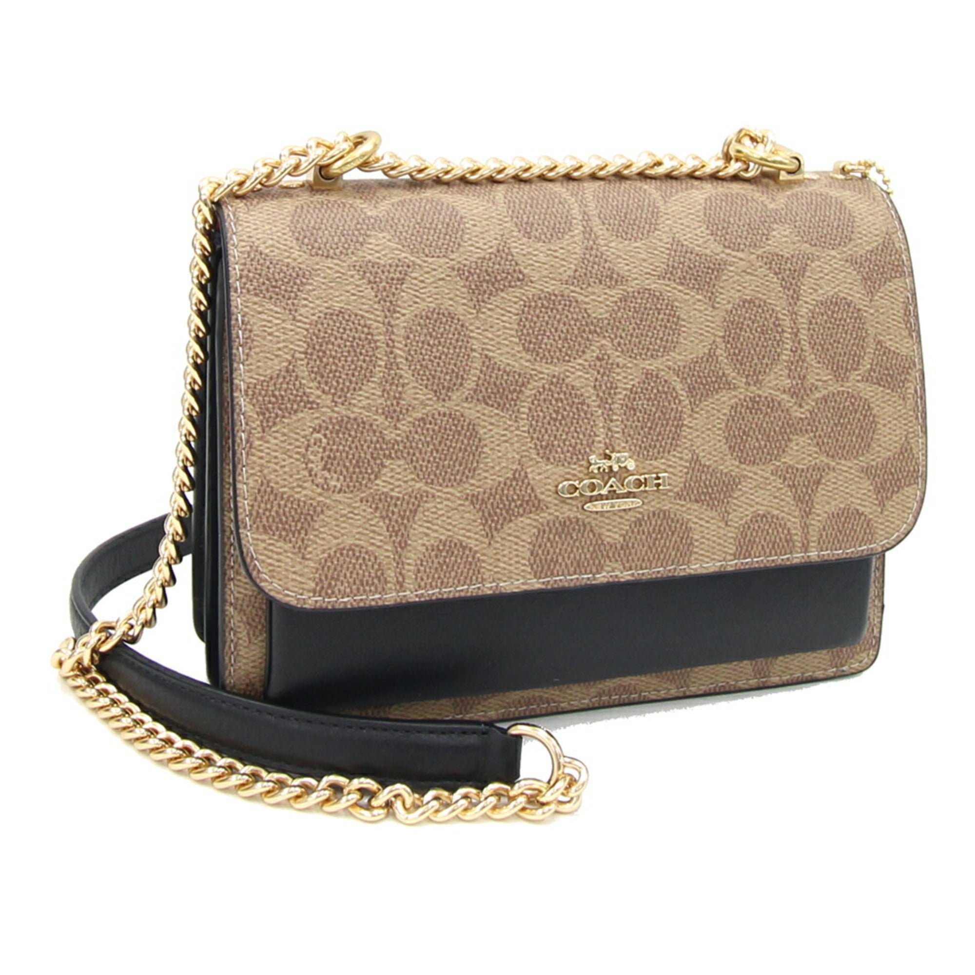 Coach Signature Beige Black Pvc Leather Shoulder Bag (Pre-Owned)